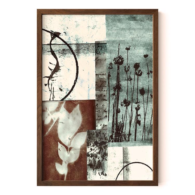 Moody Collage - Dark Academia Art - Botanical Study Poster - Teal and Rust