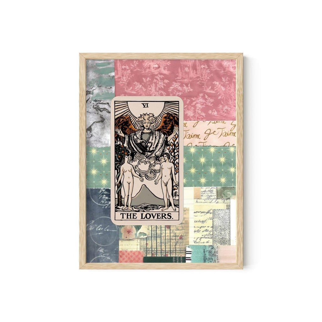 The Lovers Tarot Card Collage Poster: Shabby Chic Art Print