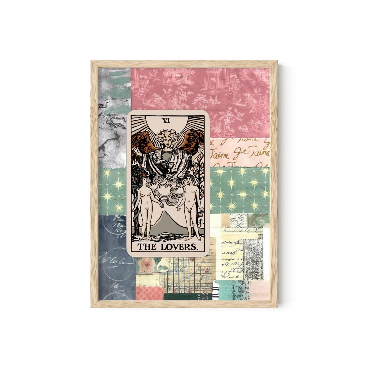 The Lovers Tarot Card Collage Poster: Shabby Chic Art Print
