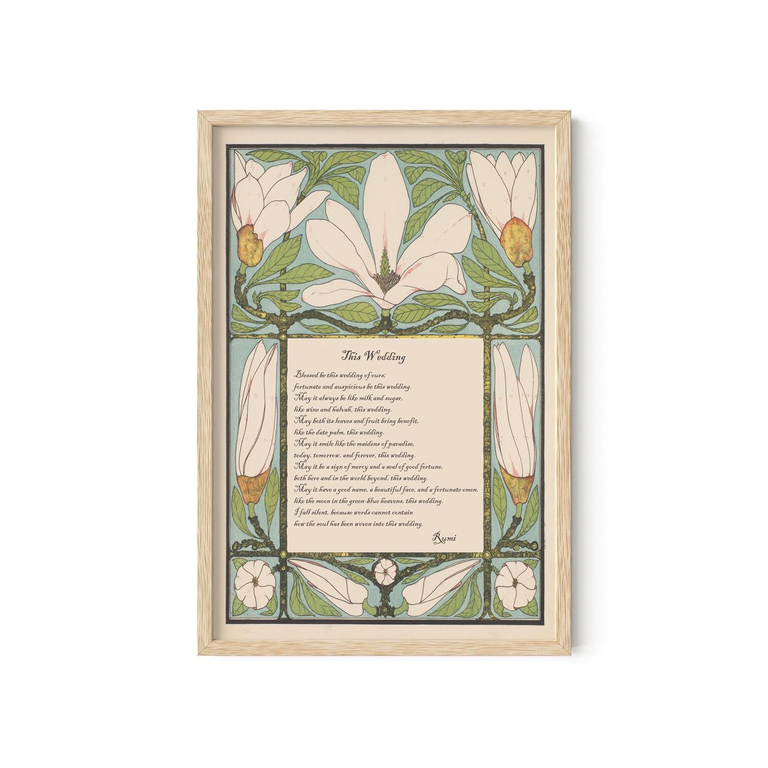 This Wedding Poem - Rumi Poem Art Print: Bohemian Floral Design