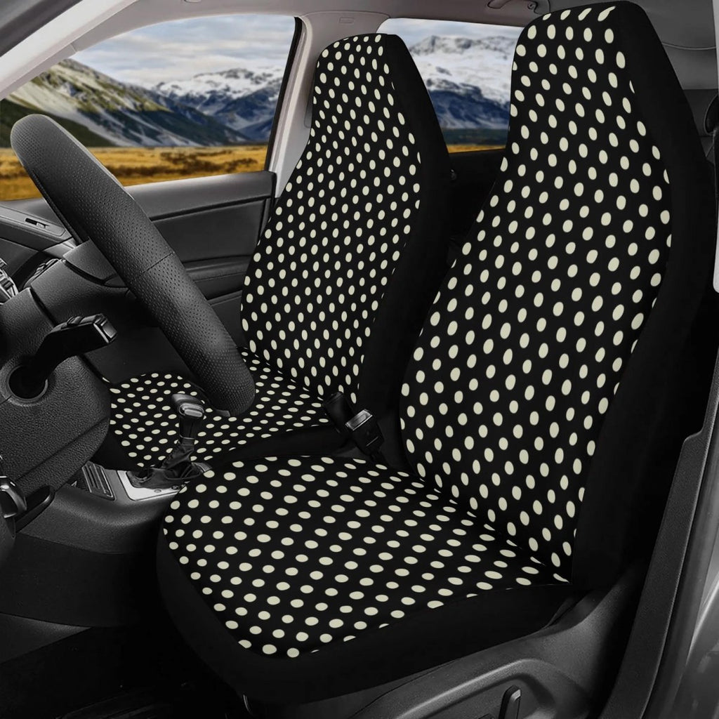 Polka Dots - Black and Light Beige Lightweight Car Seat Cover Set (set of 4)