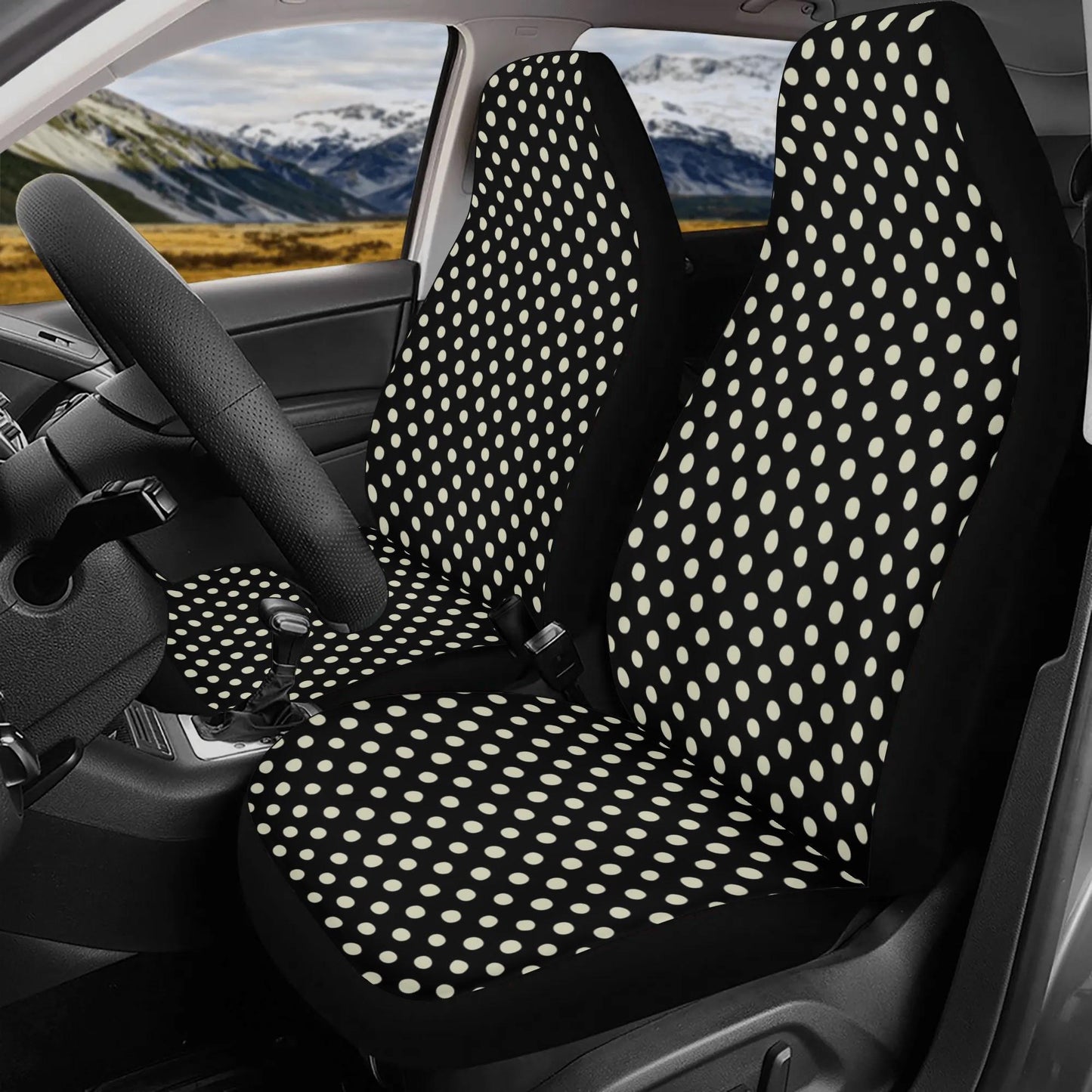 Polka Dots - Black and Light Beige Lightweight Car Seat Cover Set (set of 4)