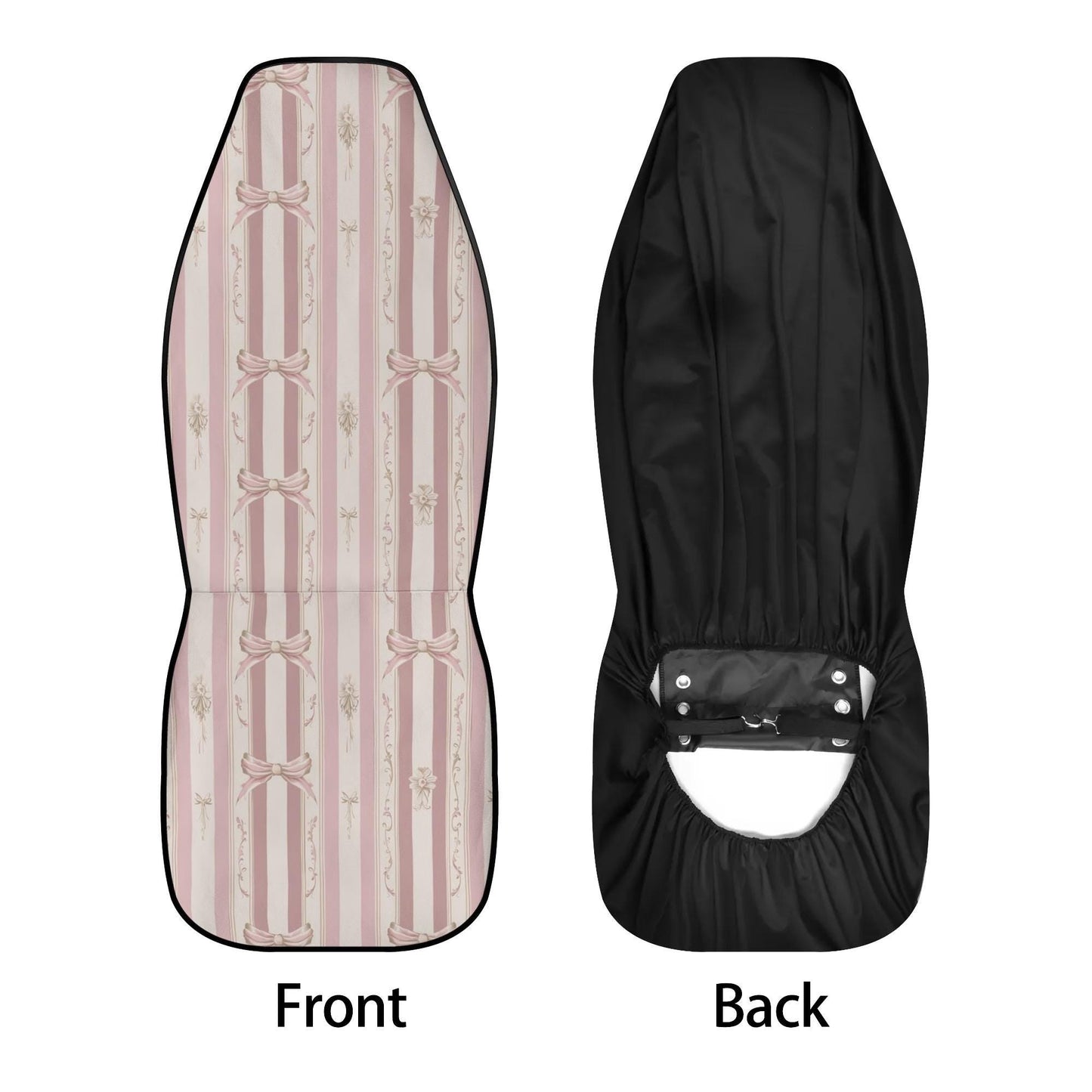 Light Pink Car Seat Covers Front and Back - Coquette Bows Pink