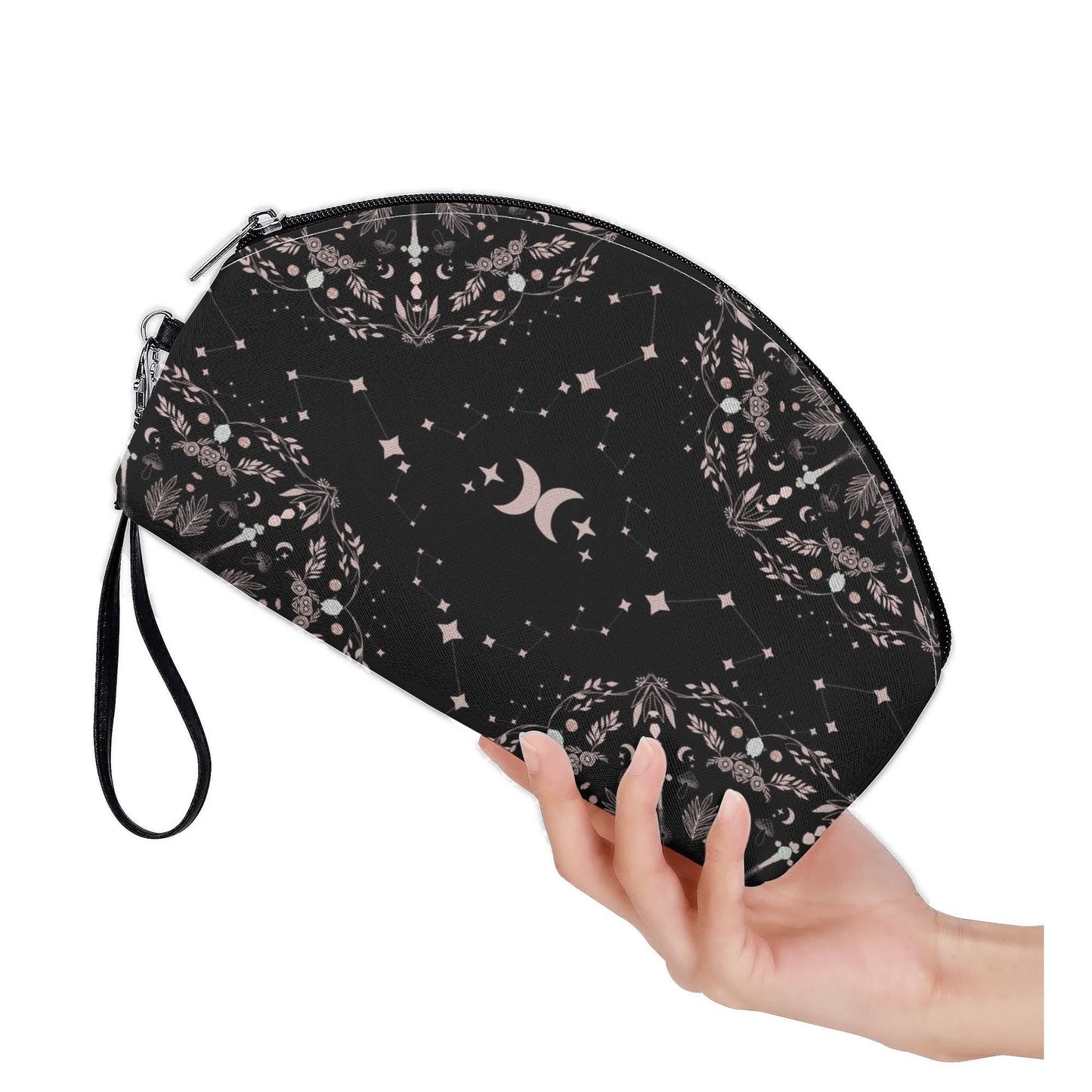 Celestial Cosmetic Bag - Moon - Black and Pink Mandala