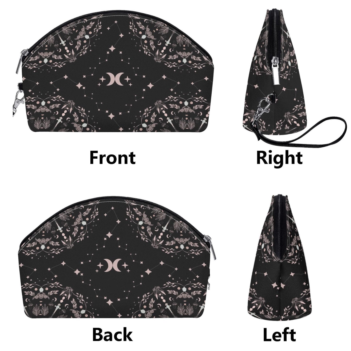 Celestial Cosmetic Bag - Moon - Black and Pink Mandala