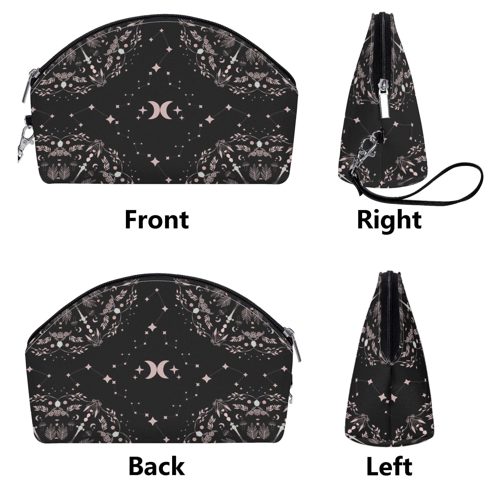 Celestial Cosmetic Bag - Moon - Black and Pink Mandala