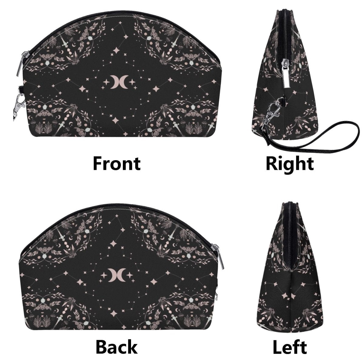 Celestial Cosmetic Bag - Moon - Black and Pink Mandala