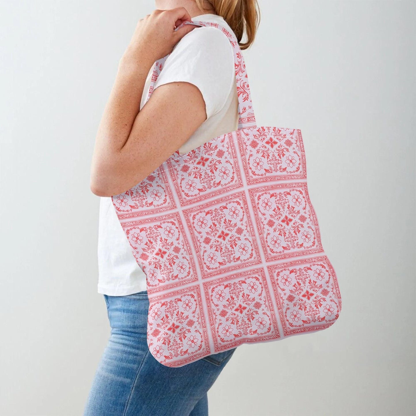 Pink Red Bandana Pattern Tote Bag – Polyester Cotton Blend, Everyday Use