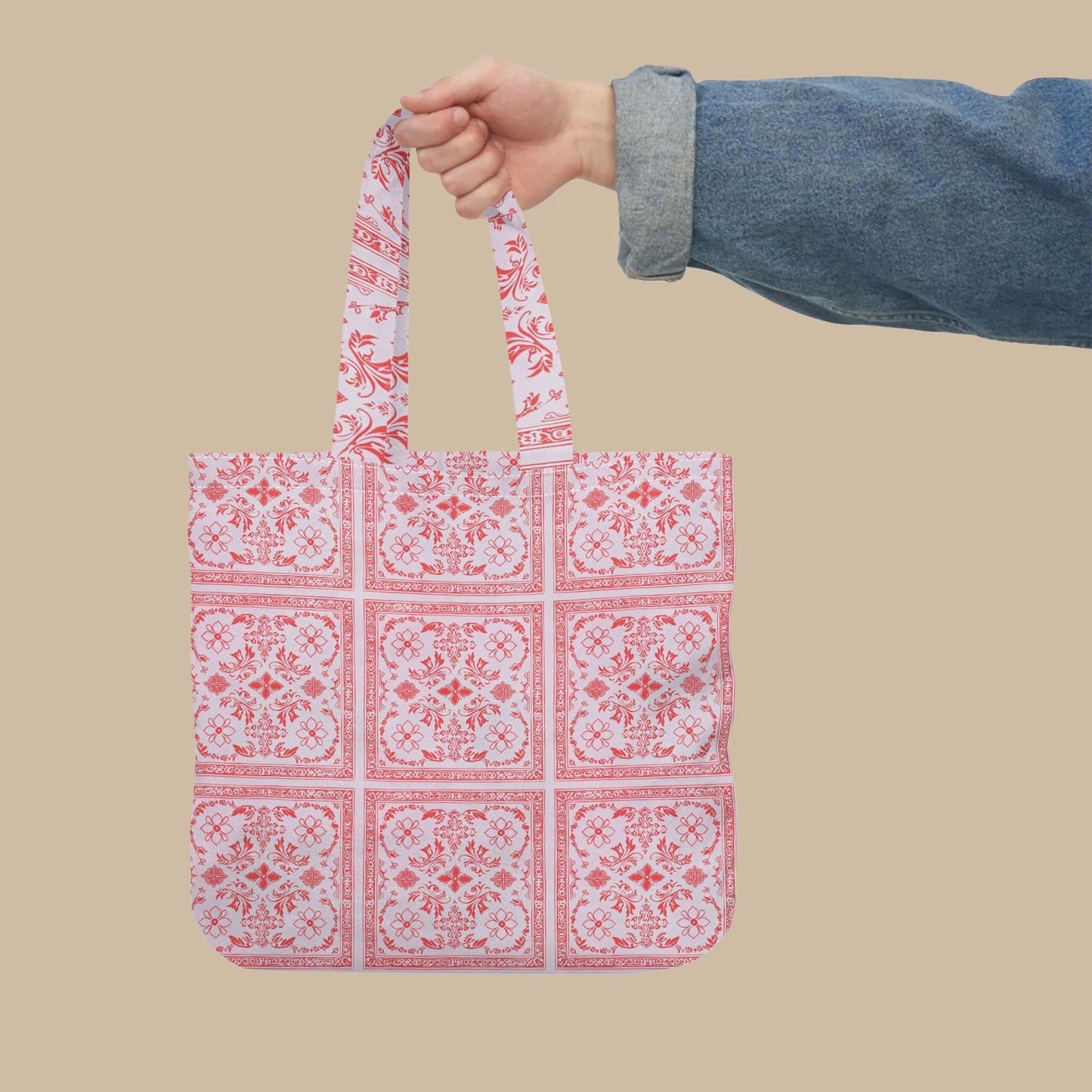 Pink Red Bandana Pattern Tote Bag – Polyester Cotton Blend, Everyday Use