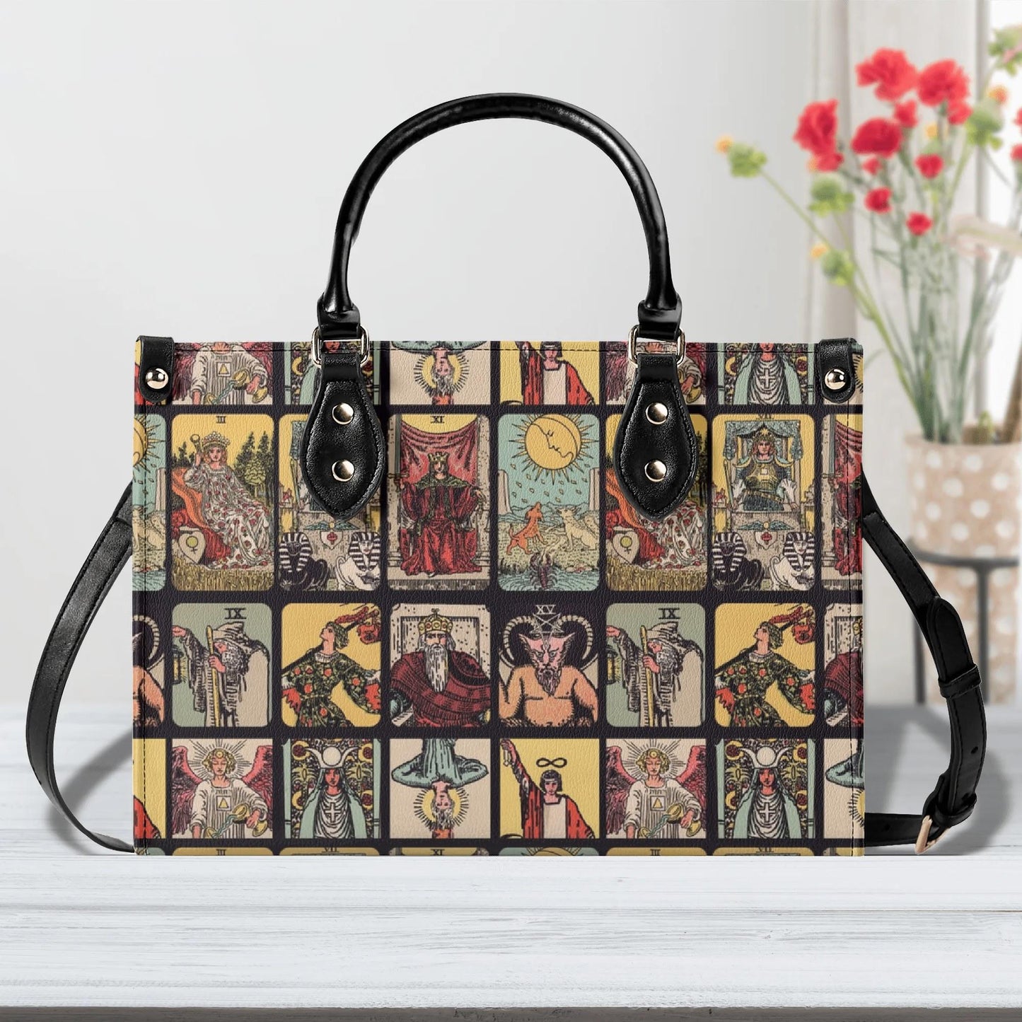 Vintage Tarot Bag - Rider Waite - Faux Leather Handbag - Squares and Rectangles