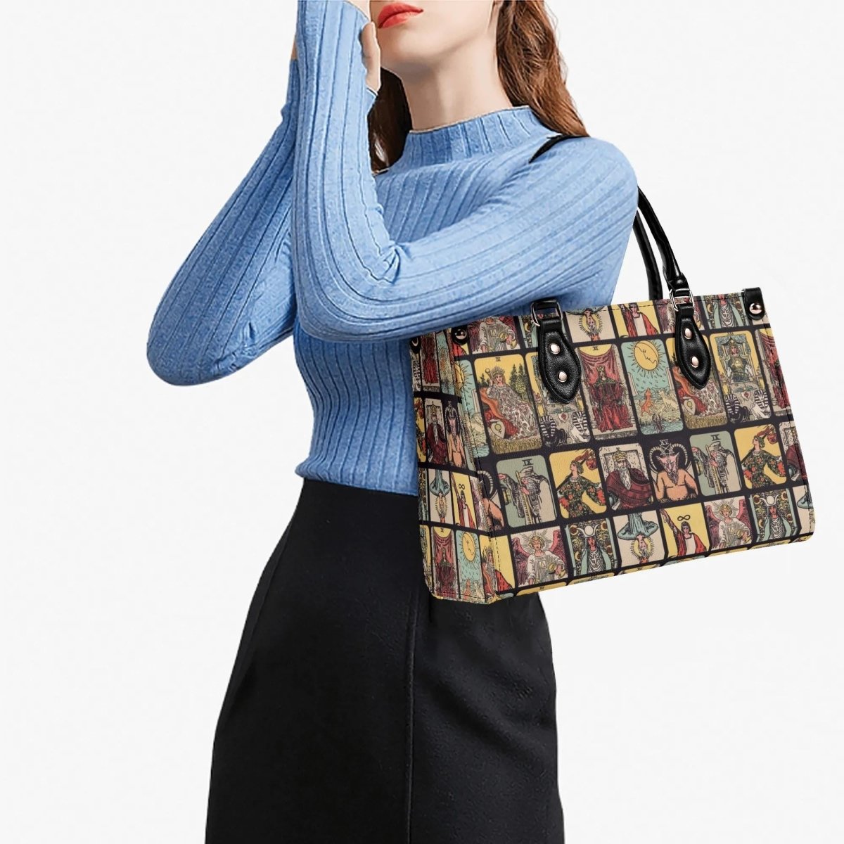 Vintage Tarot Bag - Rider Waite - Faux Leather Handbag - Squares and Rectangles