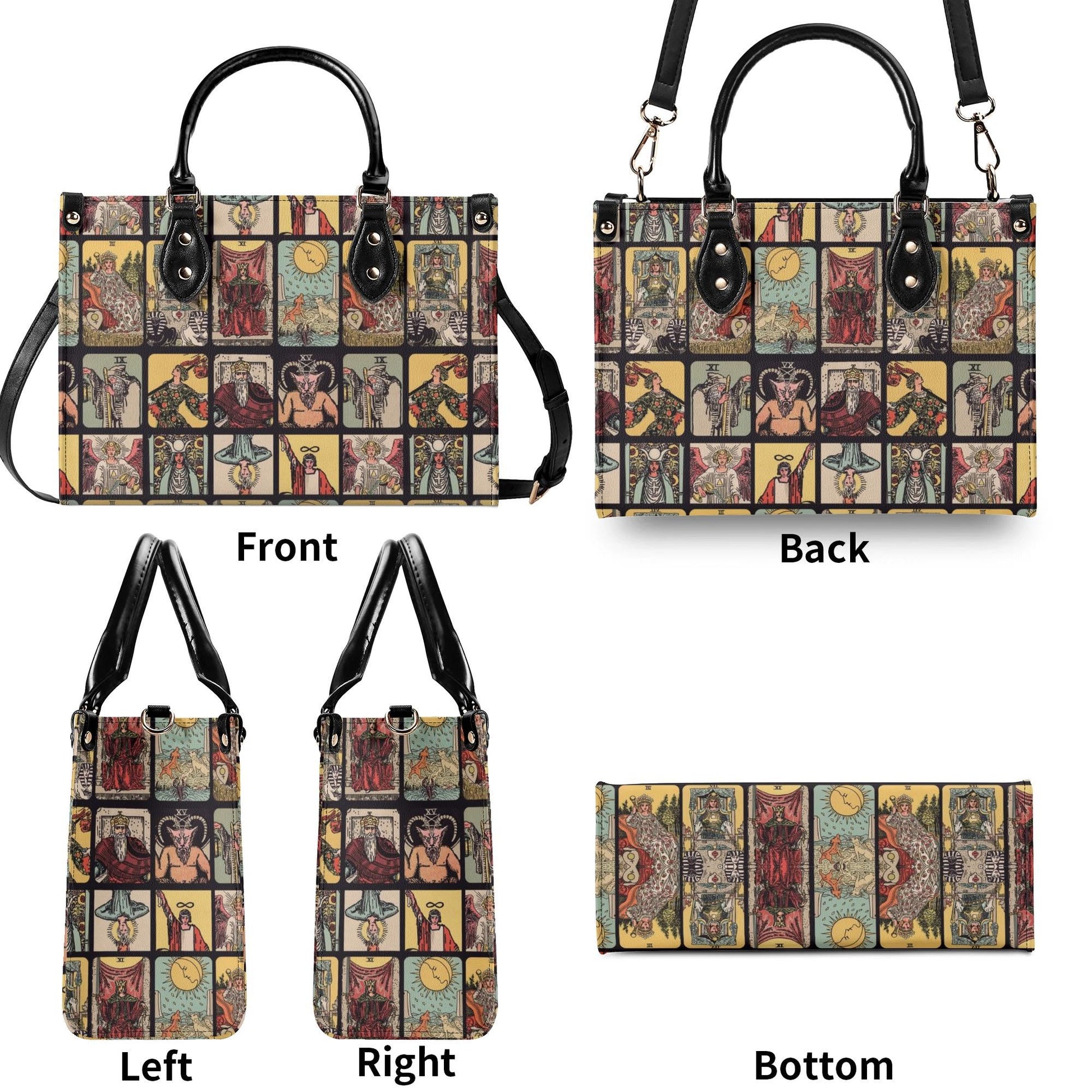 Vintage Tarot Bag - Rider Waite - Faux Leather Handbag - Squares and Rectangles