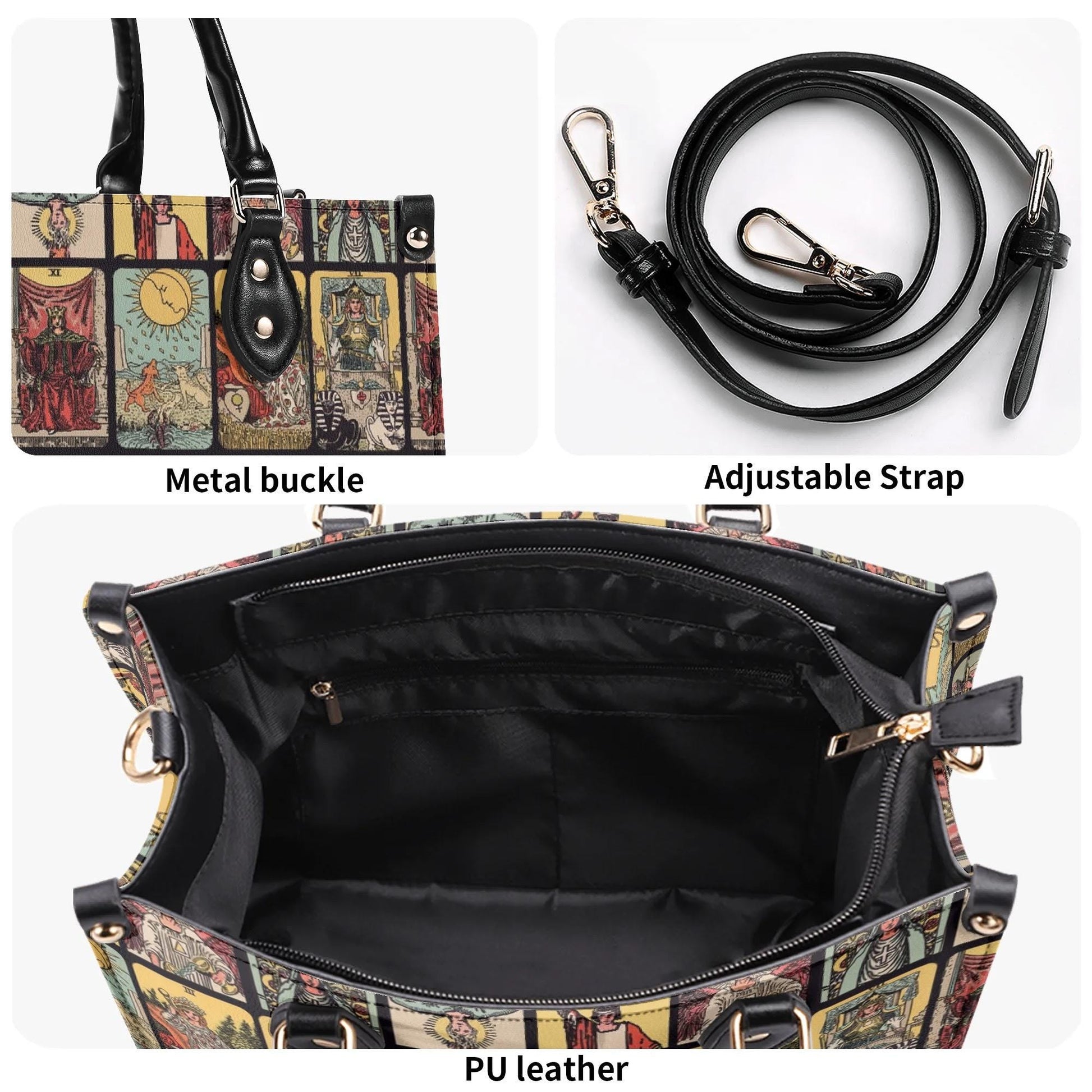 Vintage Tarot Bag - Rider Waite - Faux Leather Handbag - Squares and Rectangles