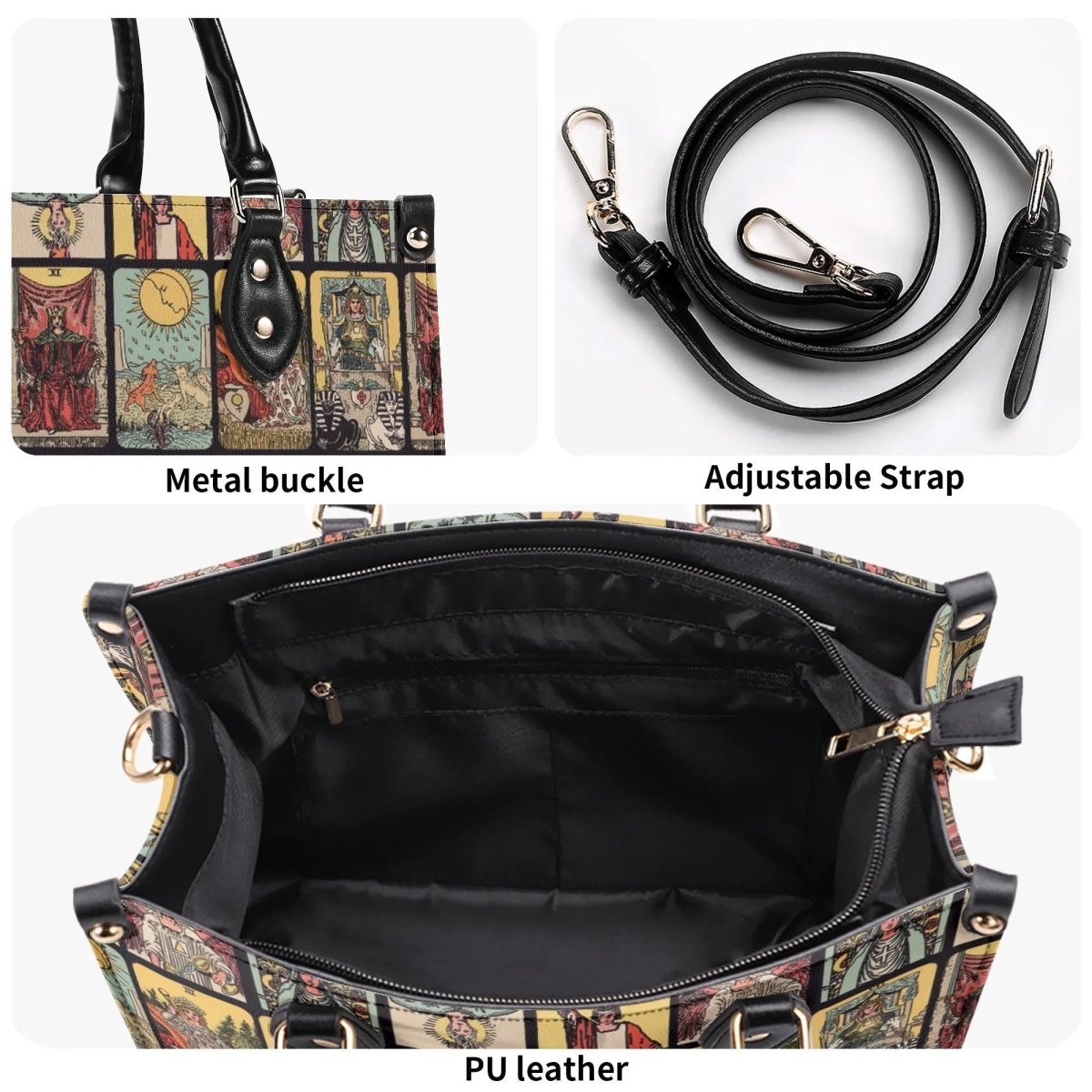 Vintage Tarot Bag - Rider Waite - Faux Leather Handbag - Squares and Rectangles