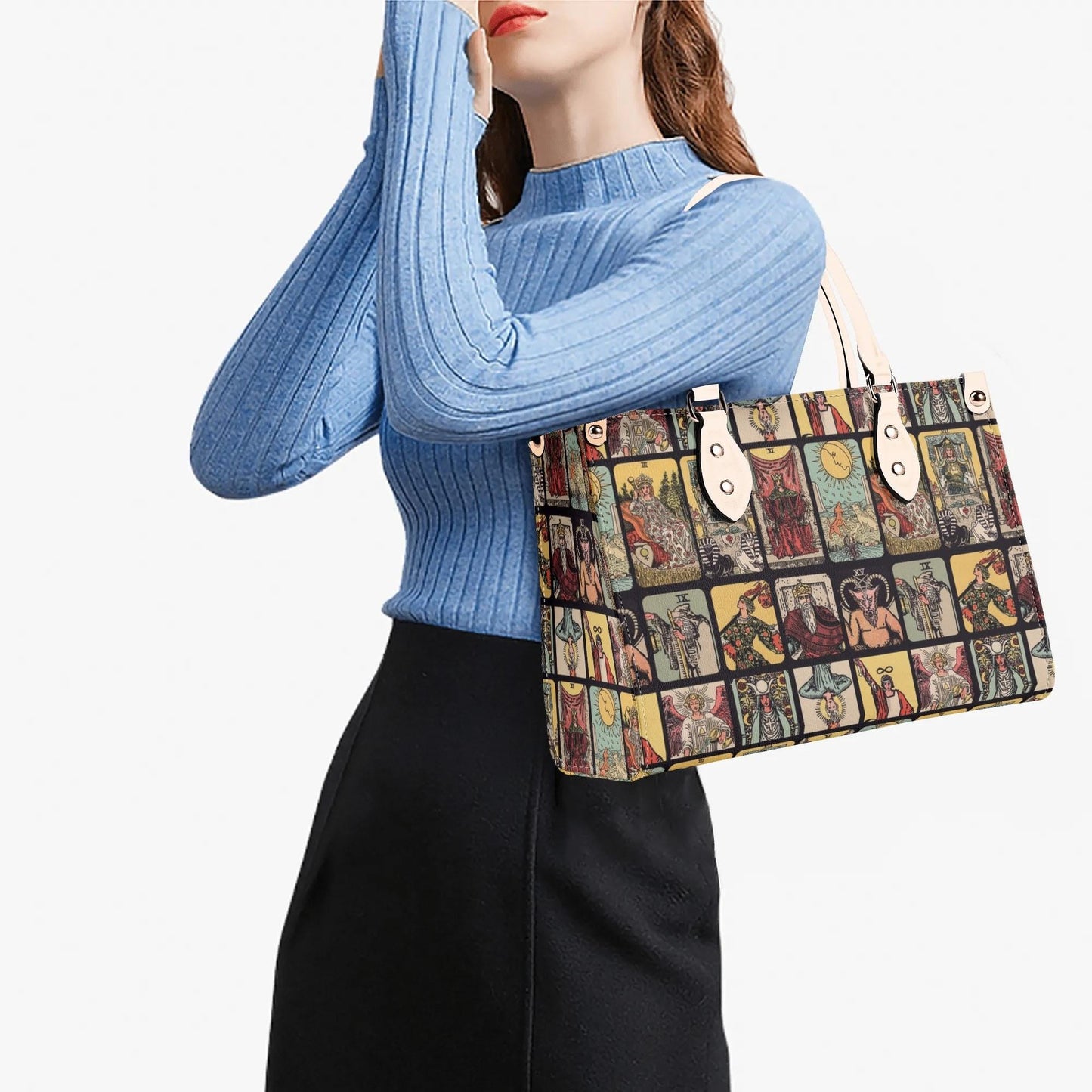 Vintage Tarot Bag - Rider Waite - Faux Leather Handbag - Squares and Rectangles