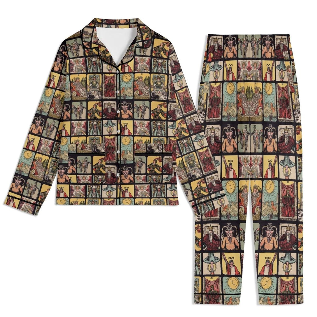 Vintage Tarot Pjs - Unisex Long Sleeve Adult Nightwear Pajama Set - Rider Waite Design