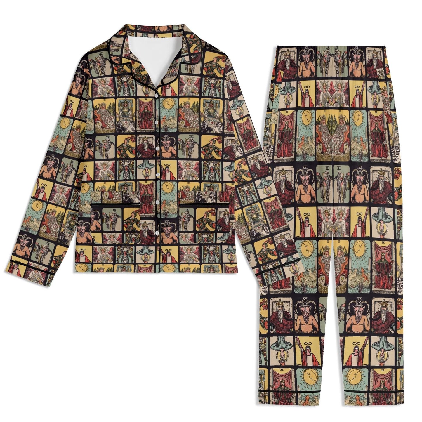 Vintage Tarot Pjs - Unisex Long Sleeve Adult Nightwear Pajama Set - Rider Waite Design
