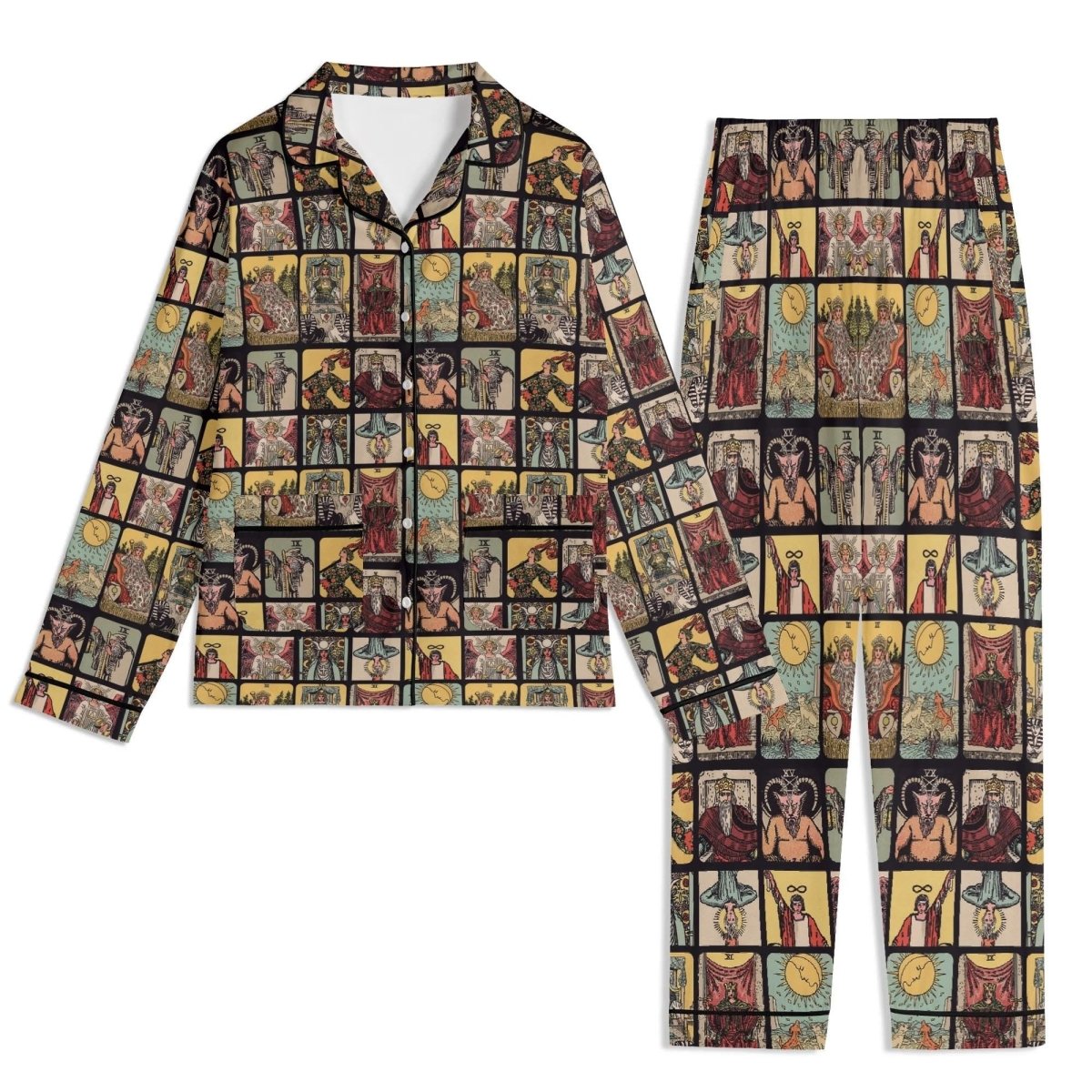 Vintage Tarot Pjs - Unisex Long Sleeve Adult Nightwear Pajama Set - Rider Waite Design