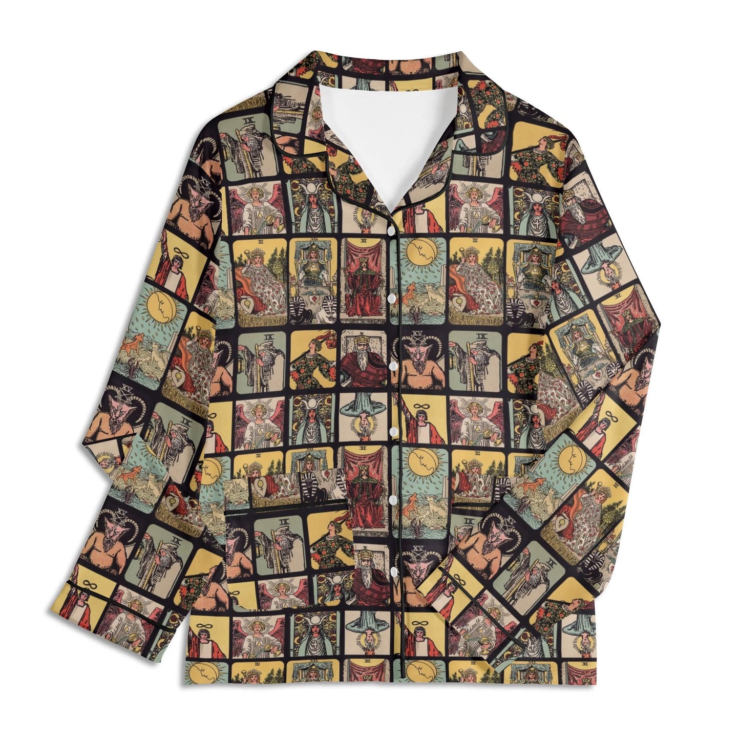 Vintage Tarot Pjs - Unisex Long Sleeve Adult Nightwear Pajama Set - Rider Waite Design