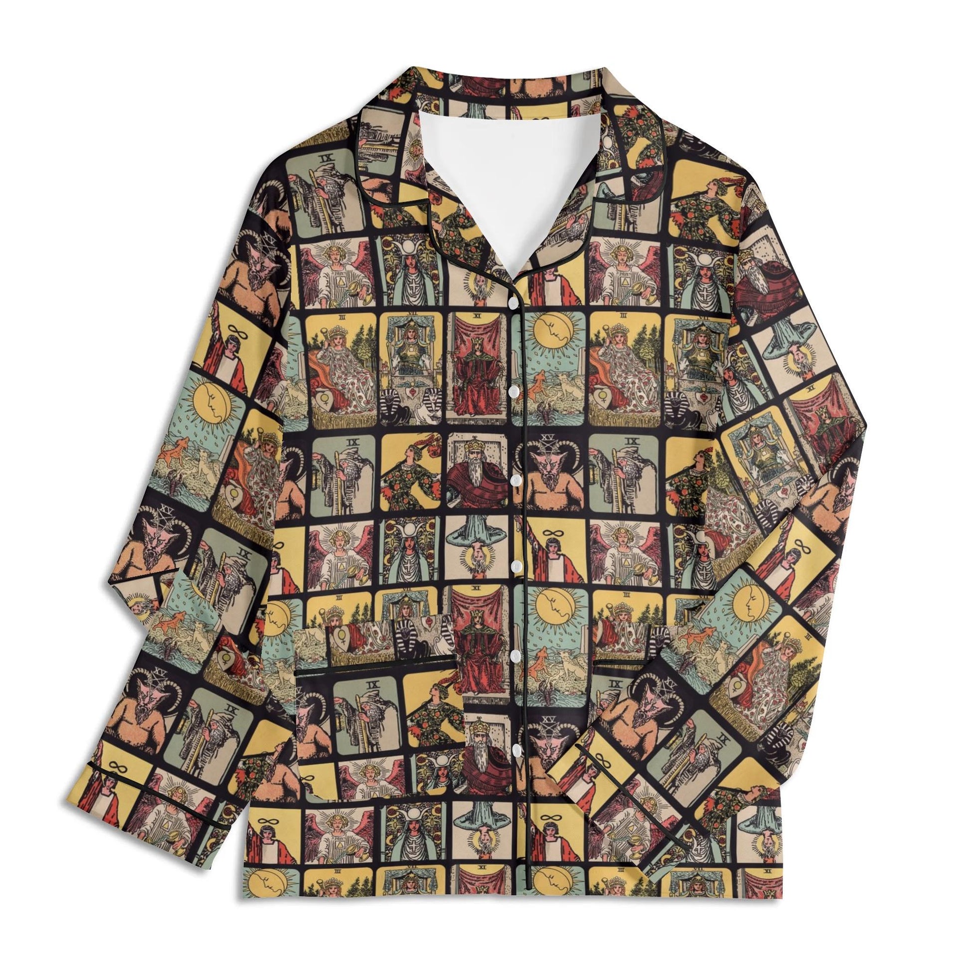 Vintage Tarot Pjs - Unisex Long Sleeve Adult Nightwear Pajama Set - Rider Waite Design