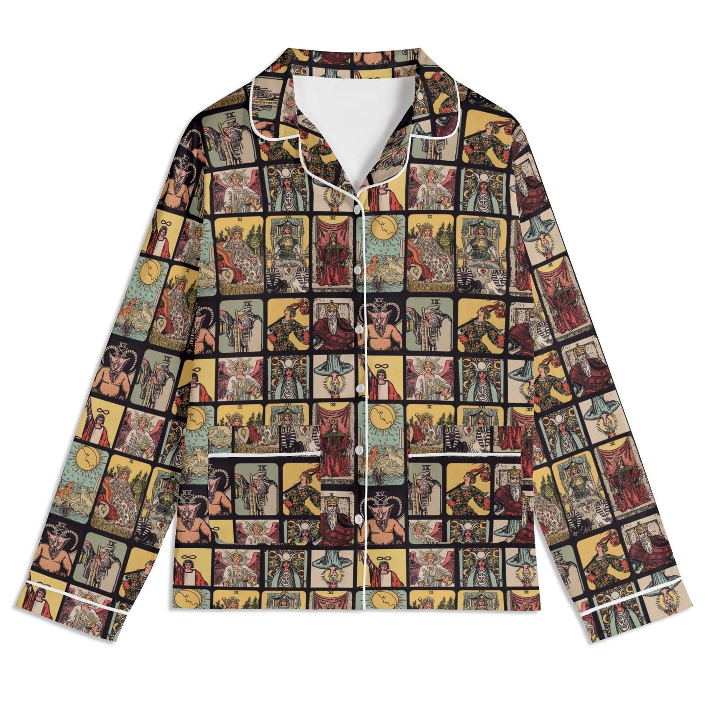 Vintage Tarot Pjs - Unisex Long Sleeve Adult Nightwear Pajama Set - Rider Waite Design