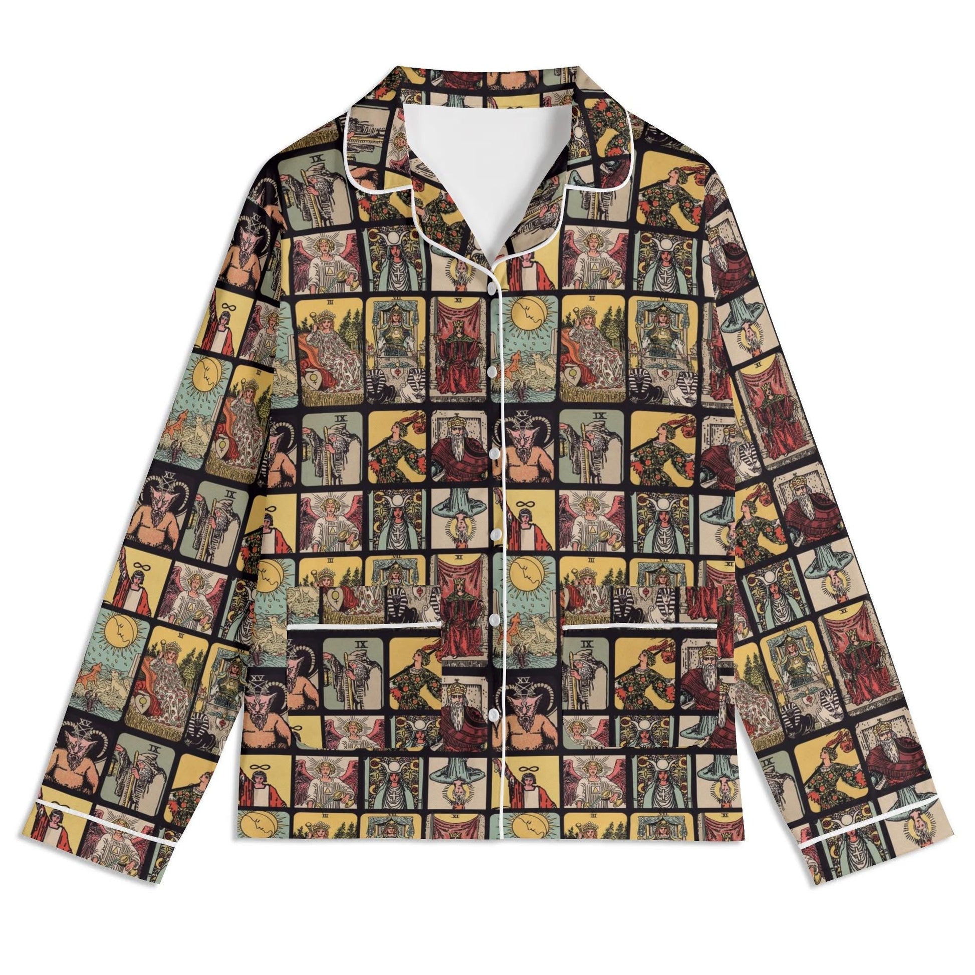 Vintage Tarot Pjs - Unisex Long Sleeve Adult Nightwear Pajama Set - Rider Waite Design