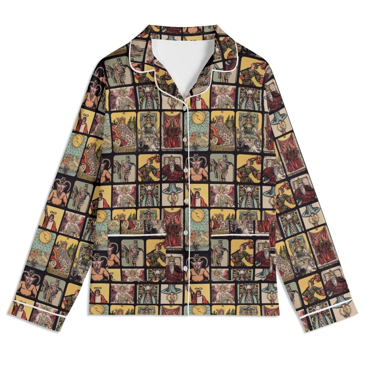 Vintage Tarot Pjs - Unisex Long Sleeve Adult Nightwear Pajama Set - Rider Waite Design