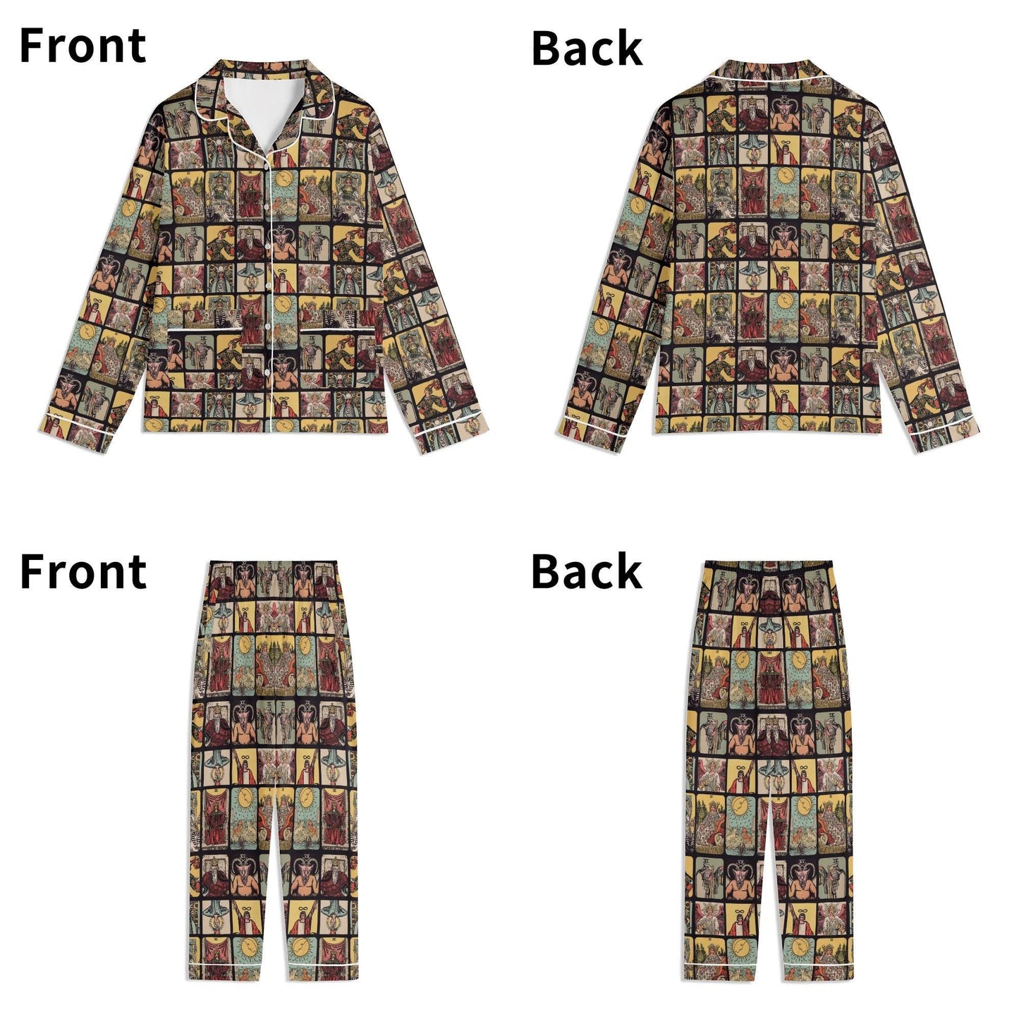 Vintage Tarot Pjs - Unisex Long Sleeve Adult Nightwear Pajama Set - Rider Waite Design