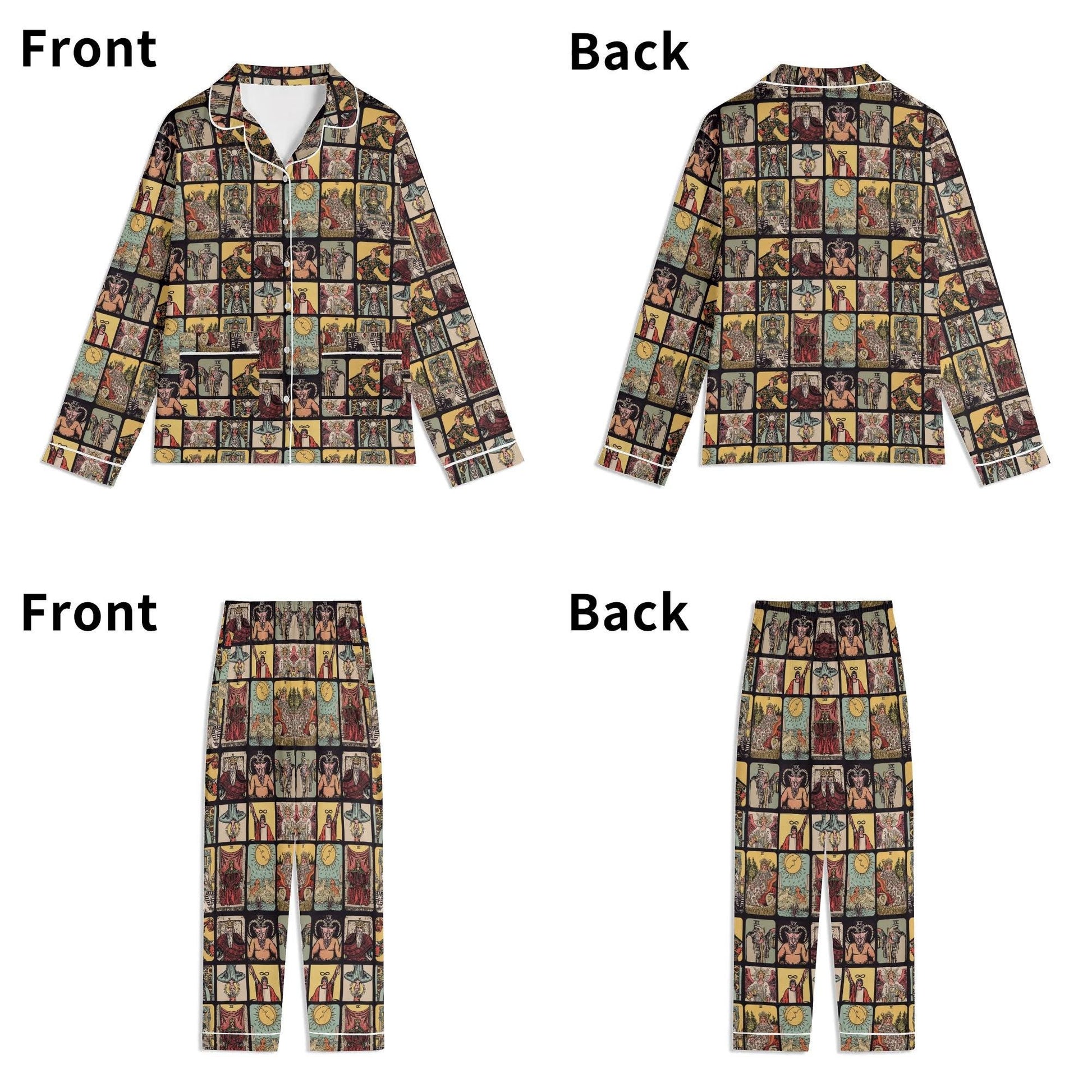 Vintage Tarot Pjs - Unisex Long Sleeve Adult Nightwear Pajama Set - Rider Waite Design