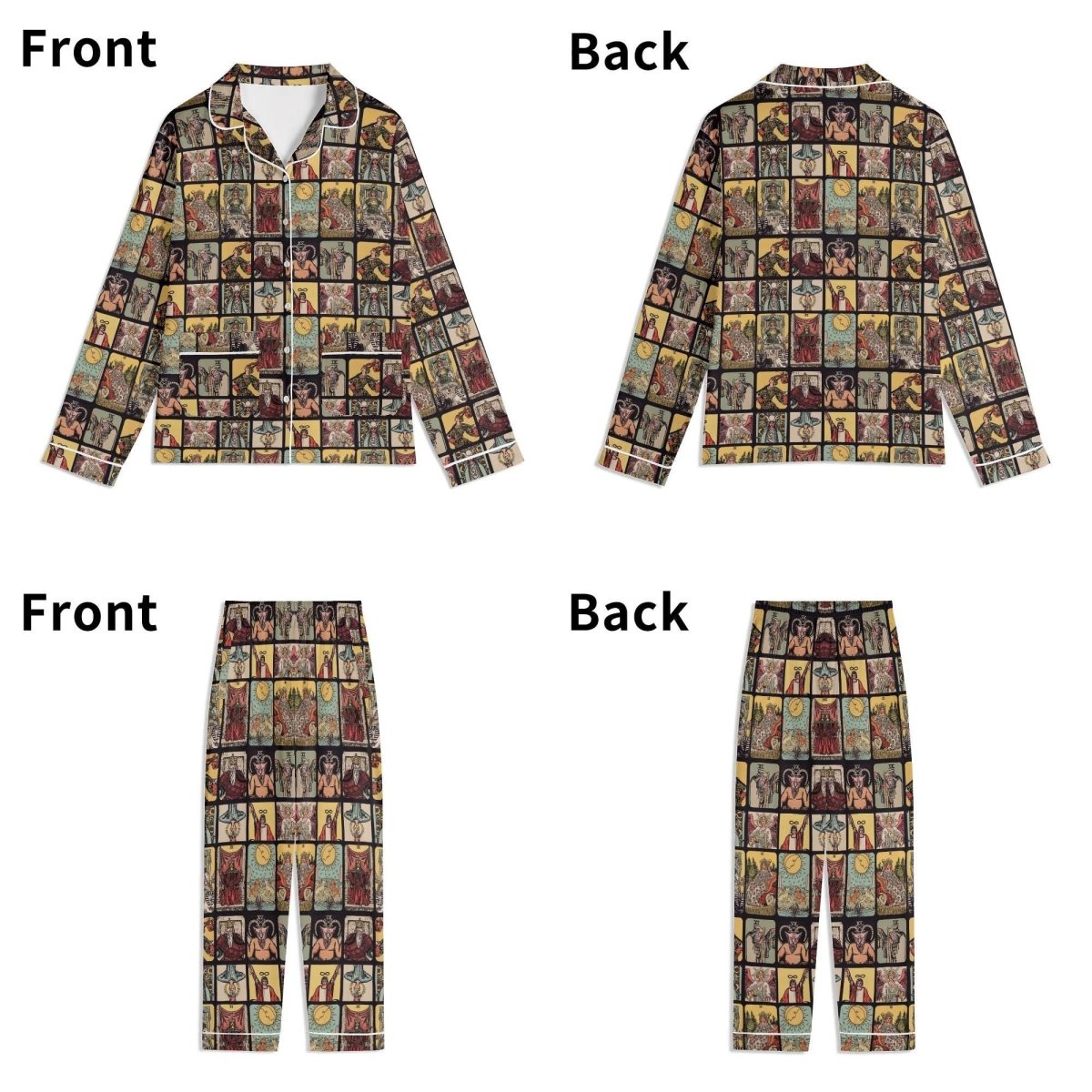 Vintage Tarot Pjs - Unisex Long Sleeve Adult Nightwear Pajama Set - Rider Waite Design