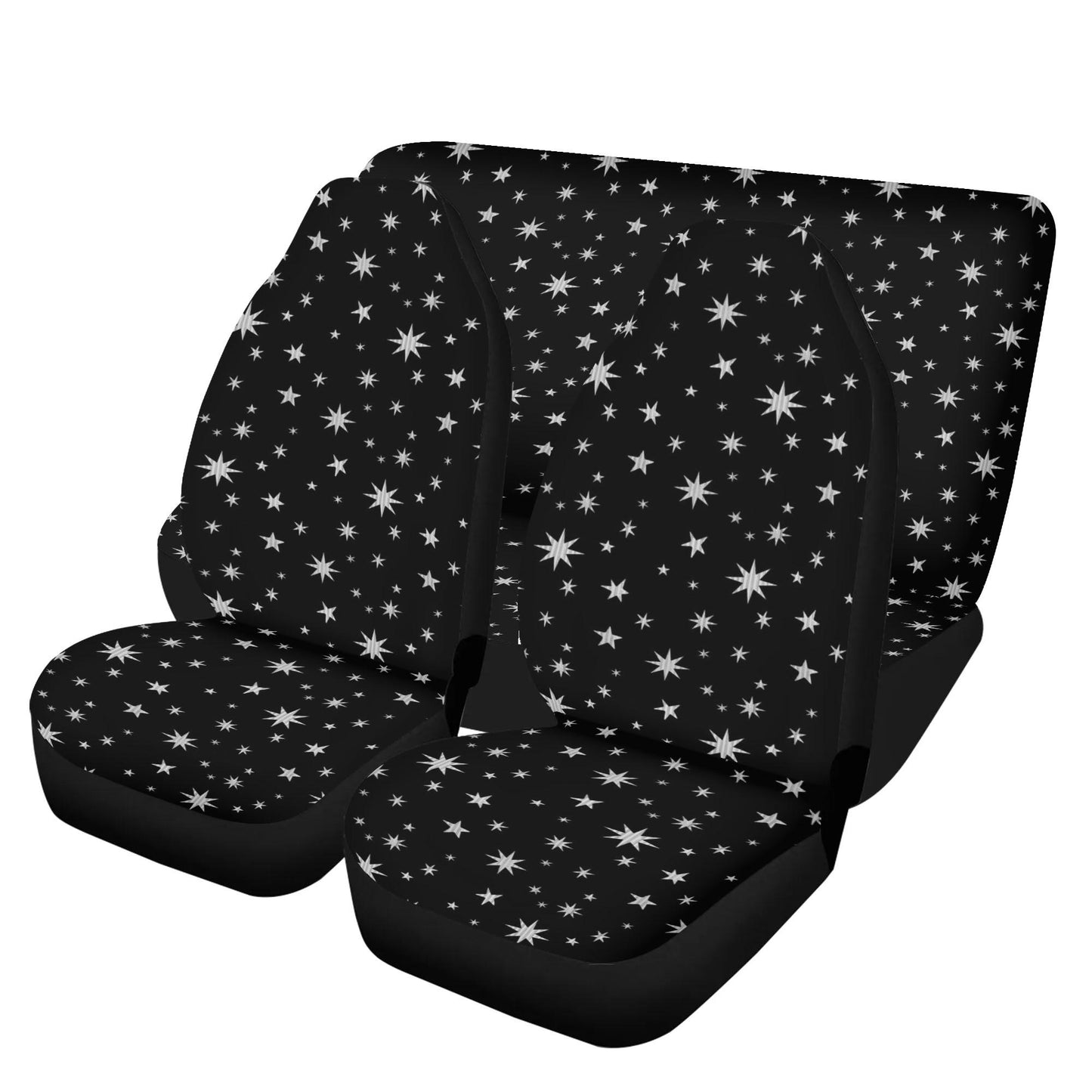 Black Seat Covers with Silver Stars Pattern - Lightweight Car Seat Cover Set
