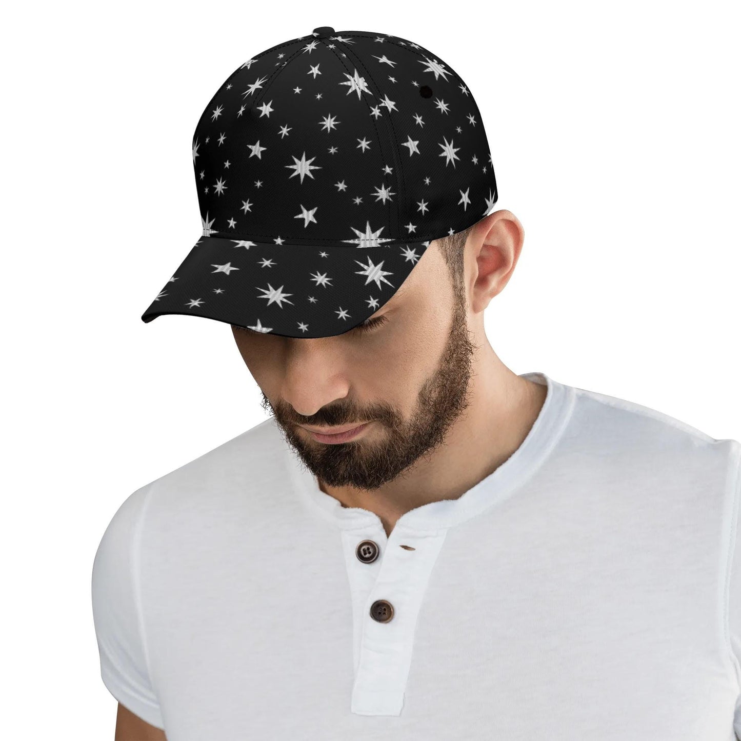 Black Hat with Silver Stars - Baseball Cap - Unisex