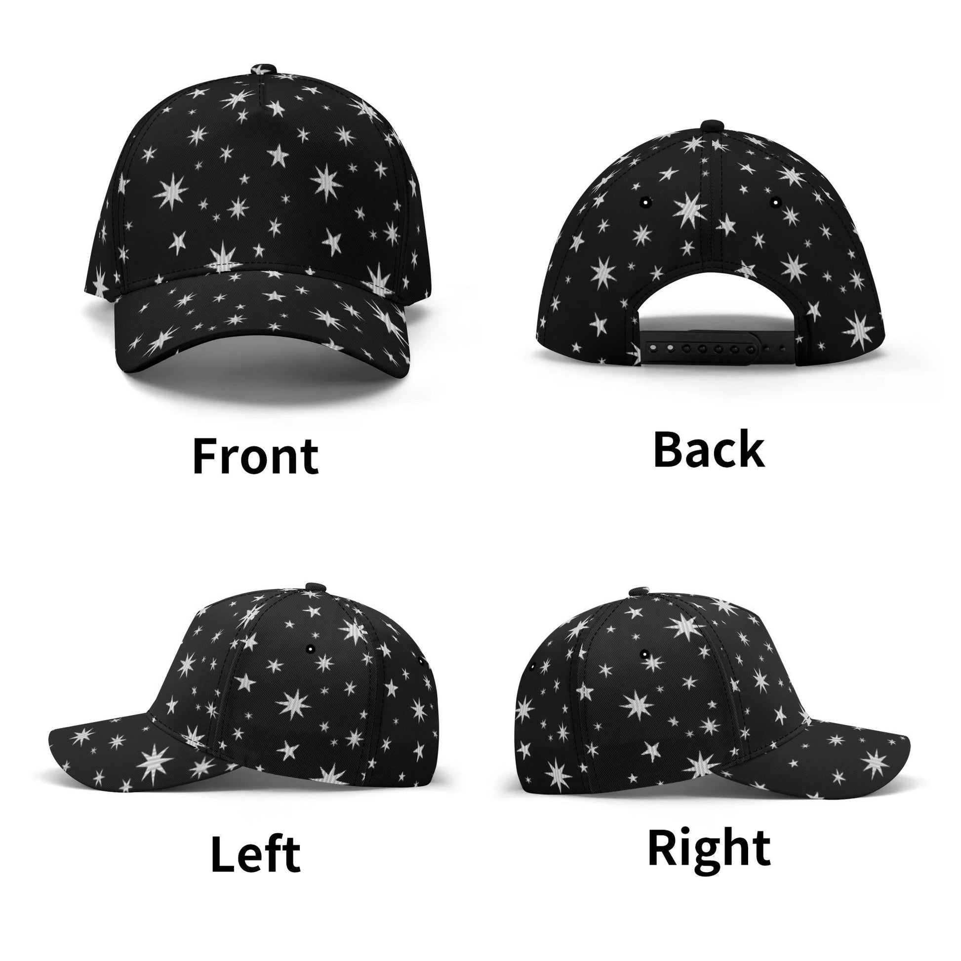 Black Hat with Silver Stars - Baseball Cap - Unisex