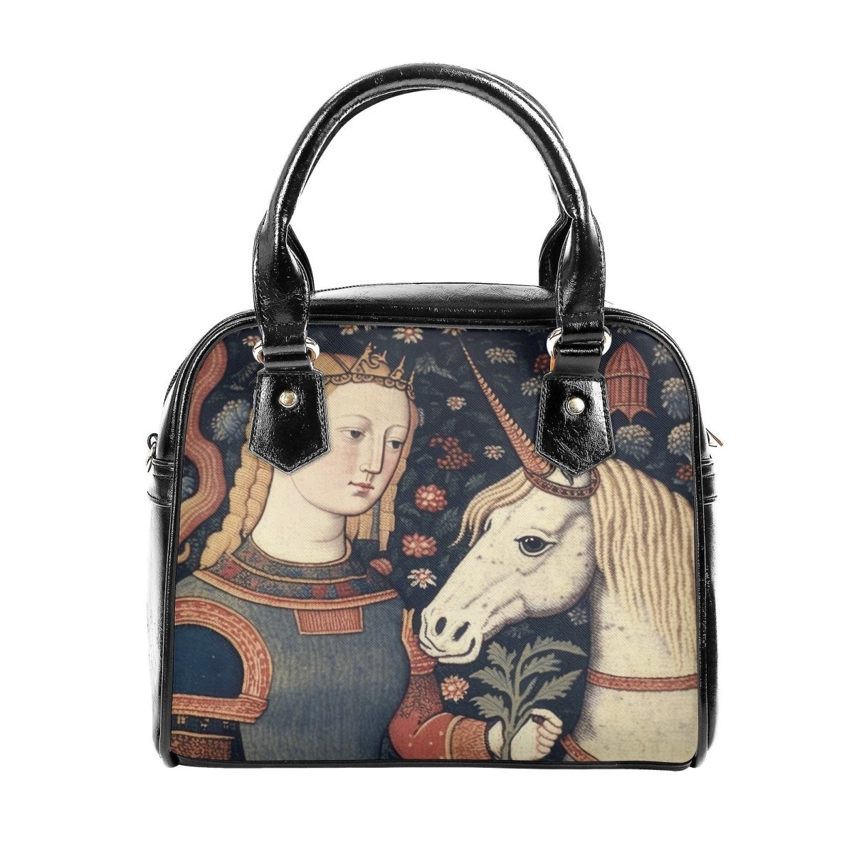 Unicorn Handbag- Medieval Print - Vintage Art Purse - Vegan Leather Shoulder Handbag