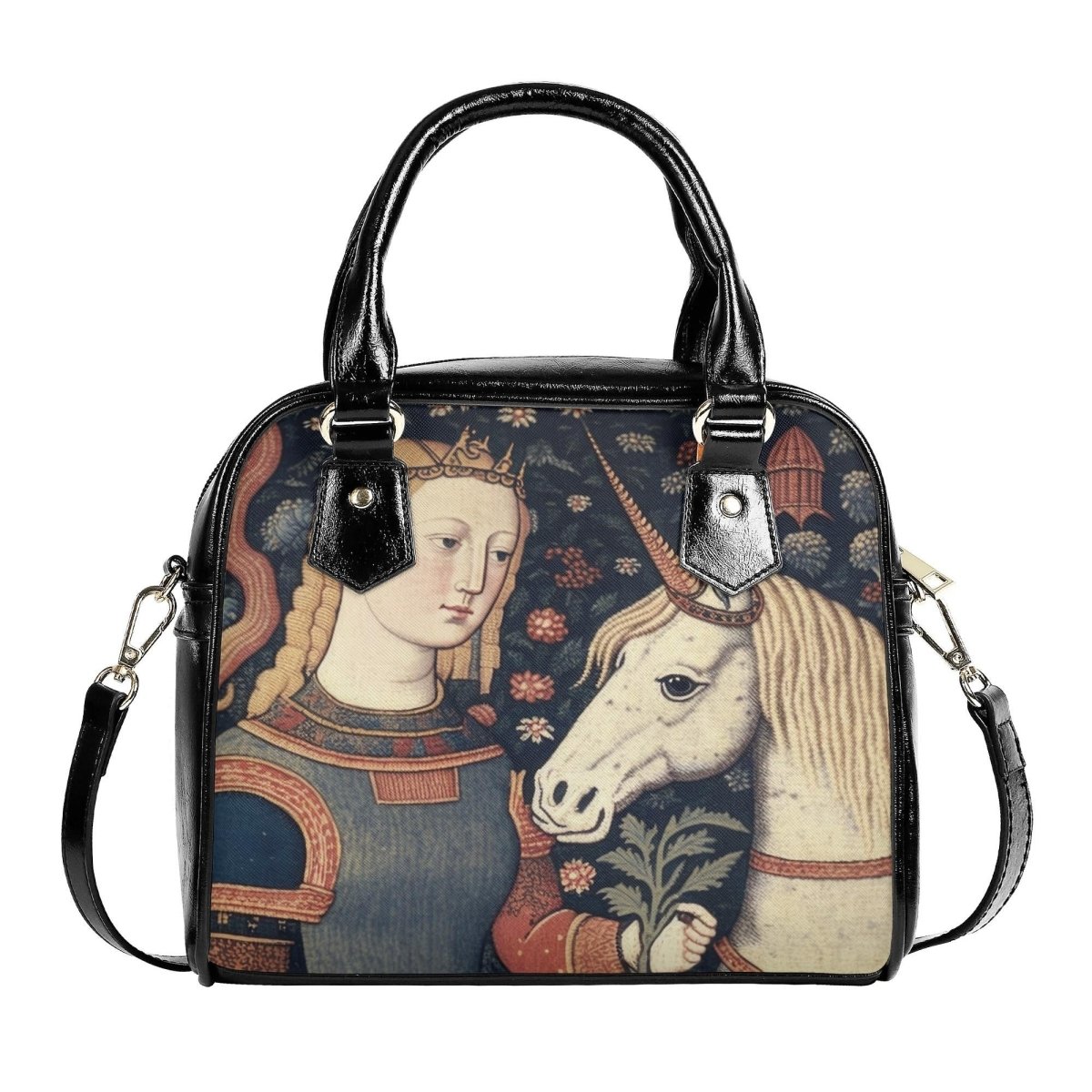 Unicorn Handbag- Medieval Print - Vintage Art Purse - Vegan Leather Shoulder Handbag