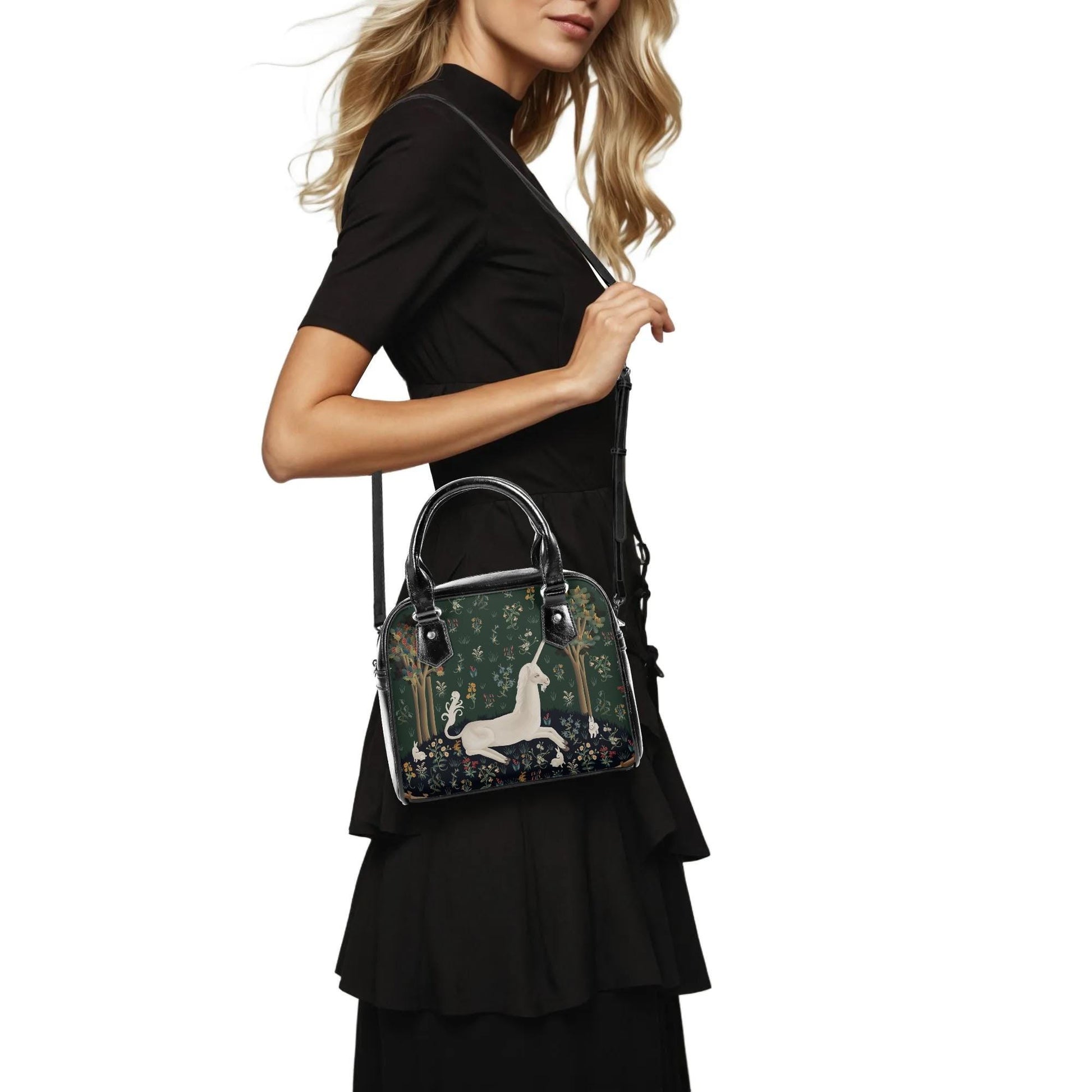 Medieval Unicorn Handbag- Dark Green - Festival Purse - Vegan Leather Shoulder Handbag