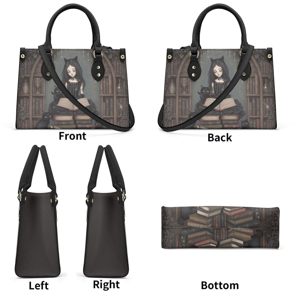 Goth Girl Purse - Cat Lovers Handbag - Black Cats and Books - Faux Leather