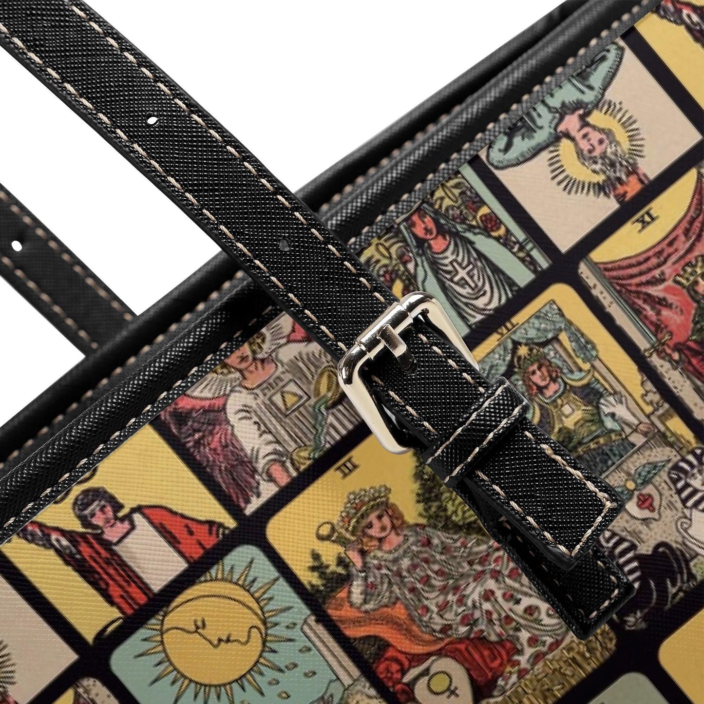 Vintage Tarot Card PU Leather Tote Bag, Mystical Shoulder Purse