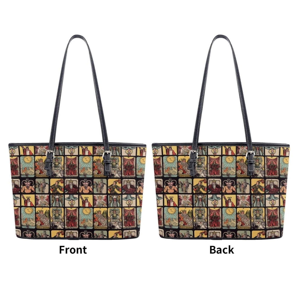 Vintage Tarot Card PU Leather Tote Bag, Mystical Shoulder Purse