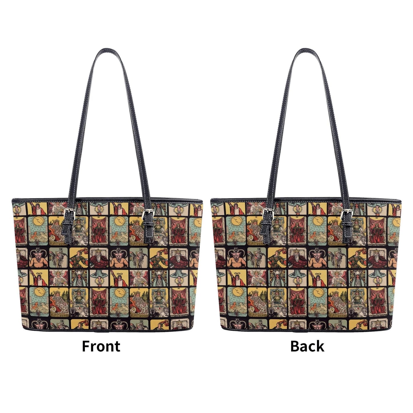 Vintage Tarot Card PU Leather Tote Bag, Mystical Shoulder Purse