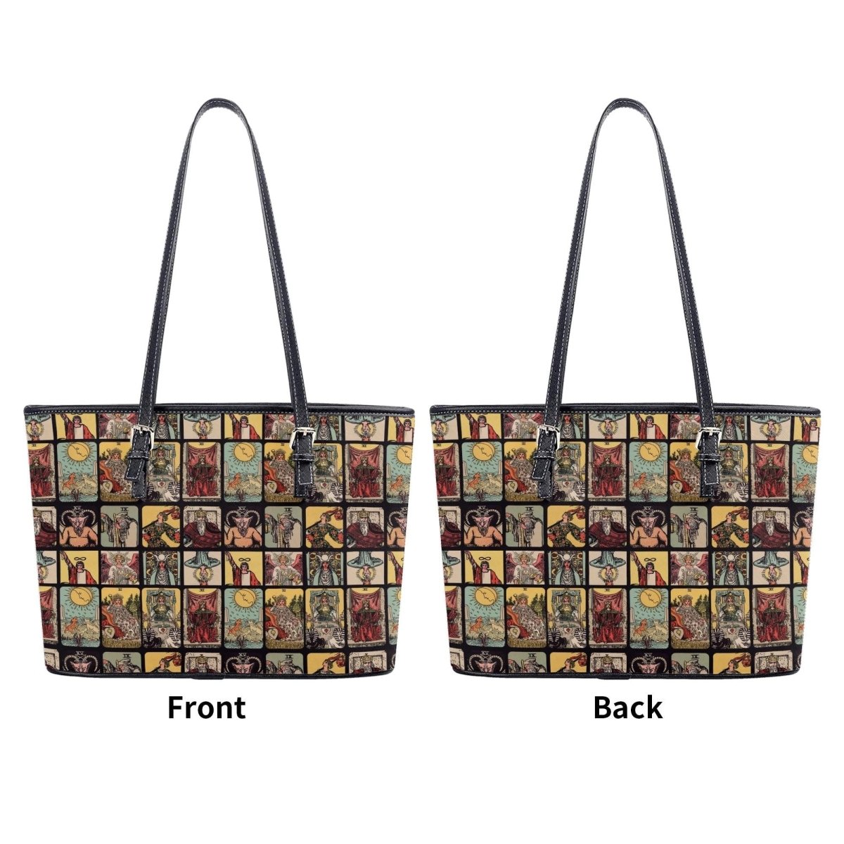 Vintage Tarot Card PU Leather Tote Bag, Mystical Shoulder Purse