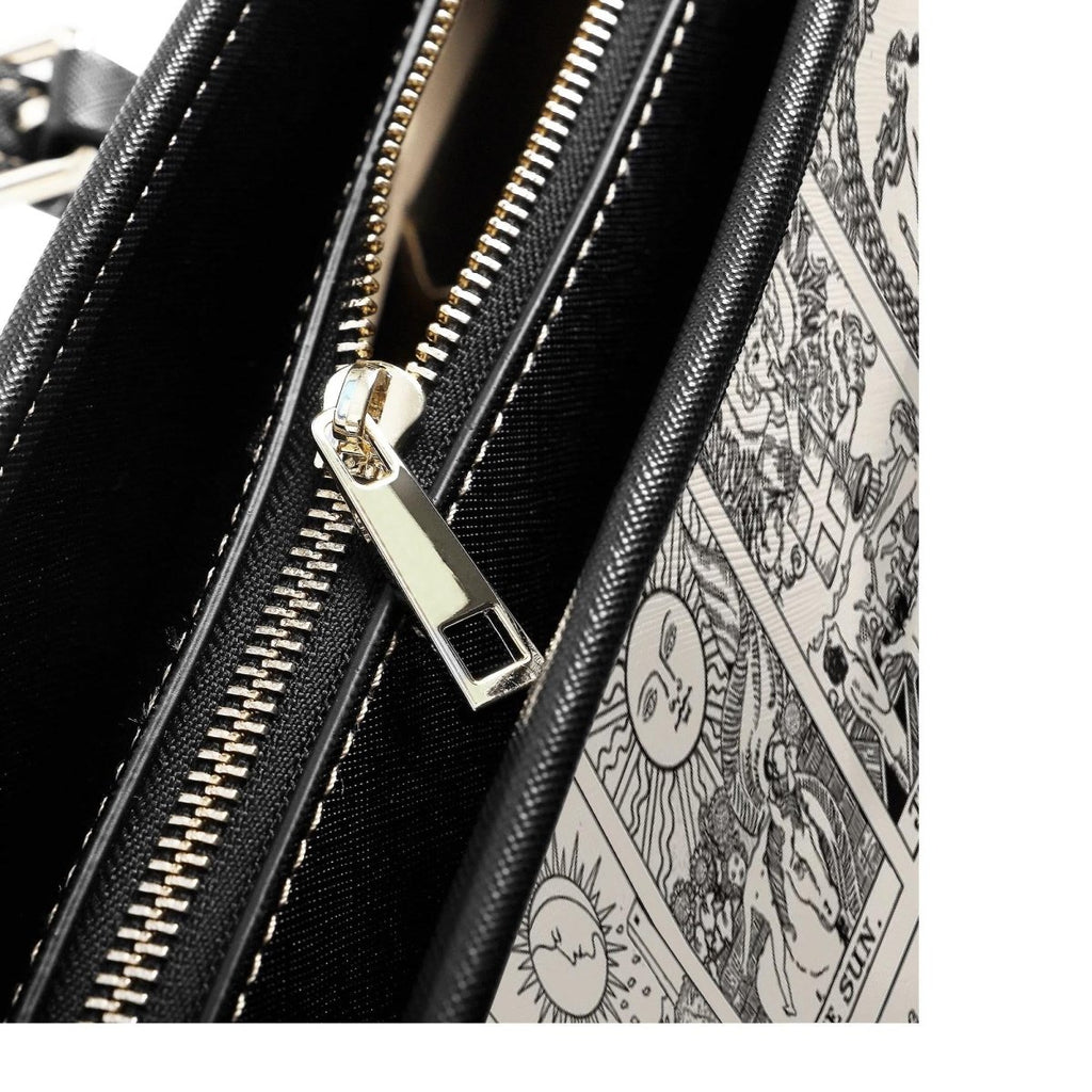 Black and White Tarot Card Tote, Vintage Purse, Mystical Shoulder Bag, Witchy Everyday