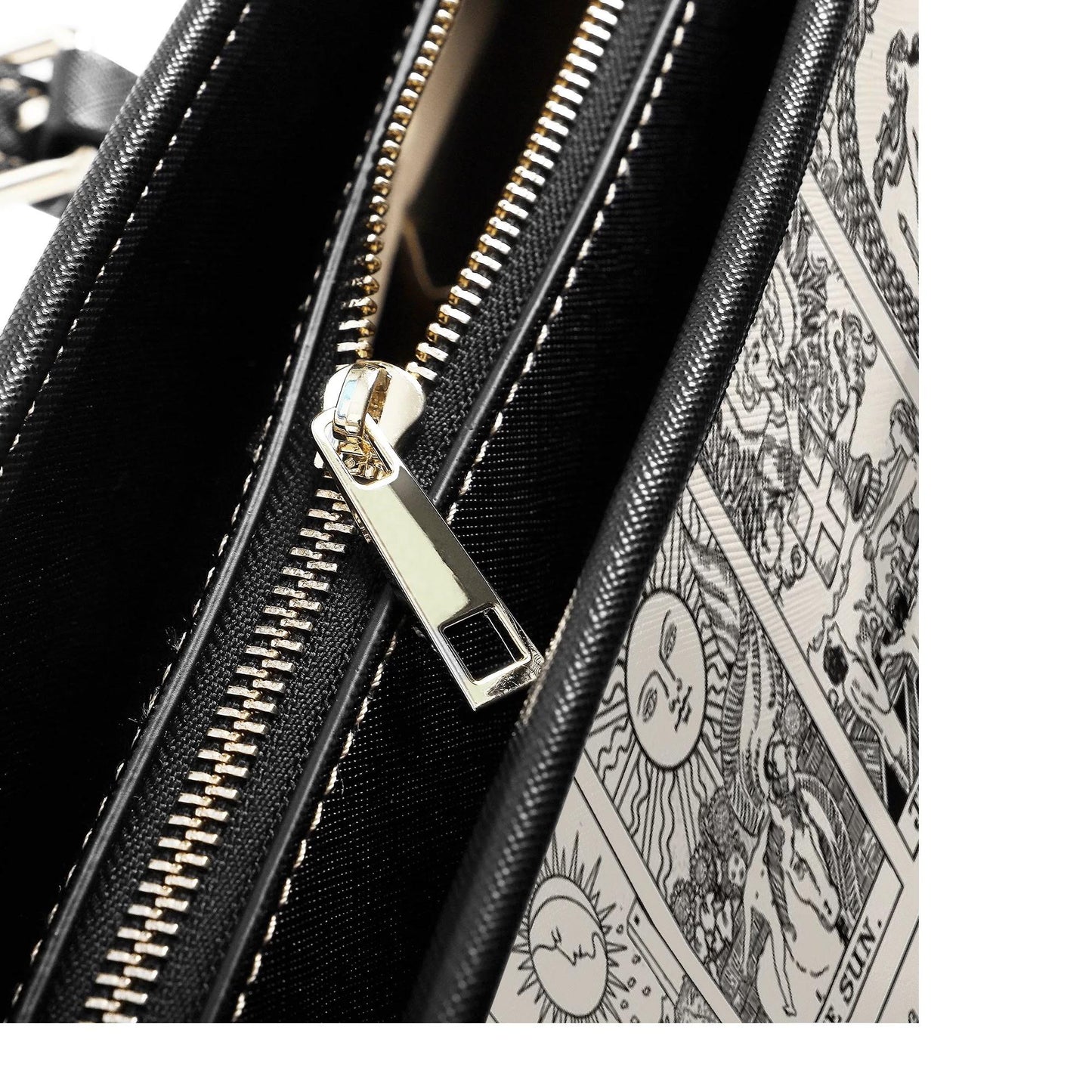 Black and White Tarot Card Tote, Vintage Purse, Mystical Shoulder Bag, Witchy Everyday