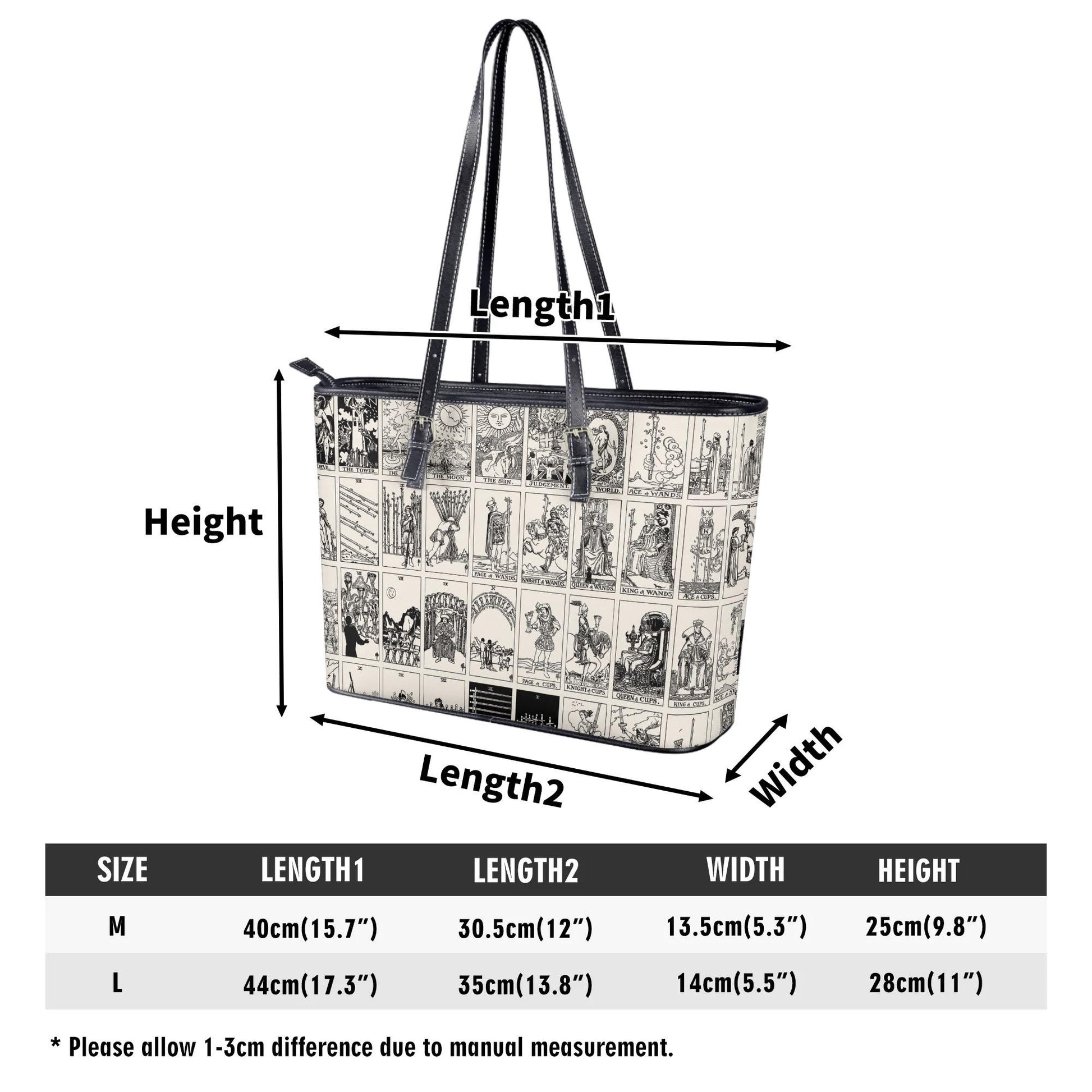 Black and White Tarot Card Tote, Vintage Purse, Mystical Shoulder Bag, Witchy Everyday