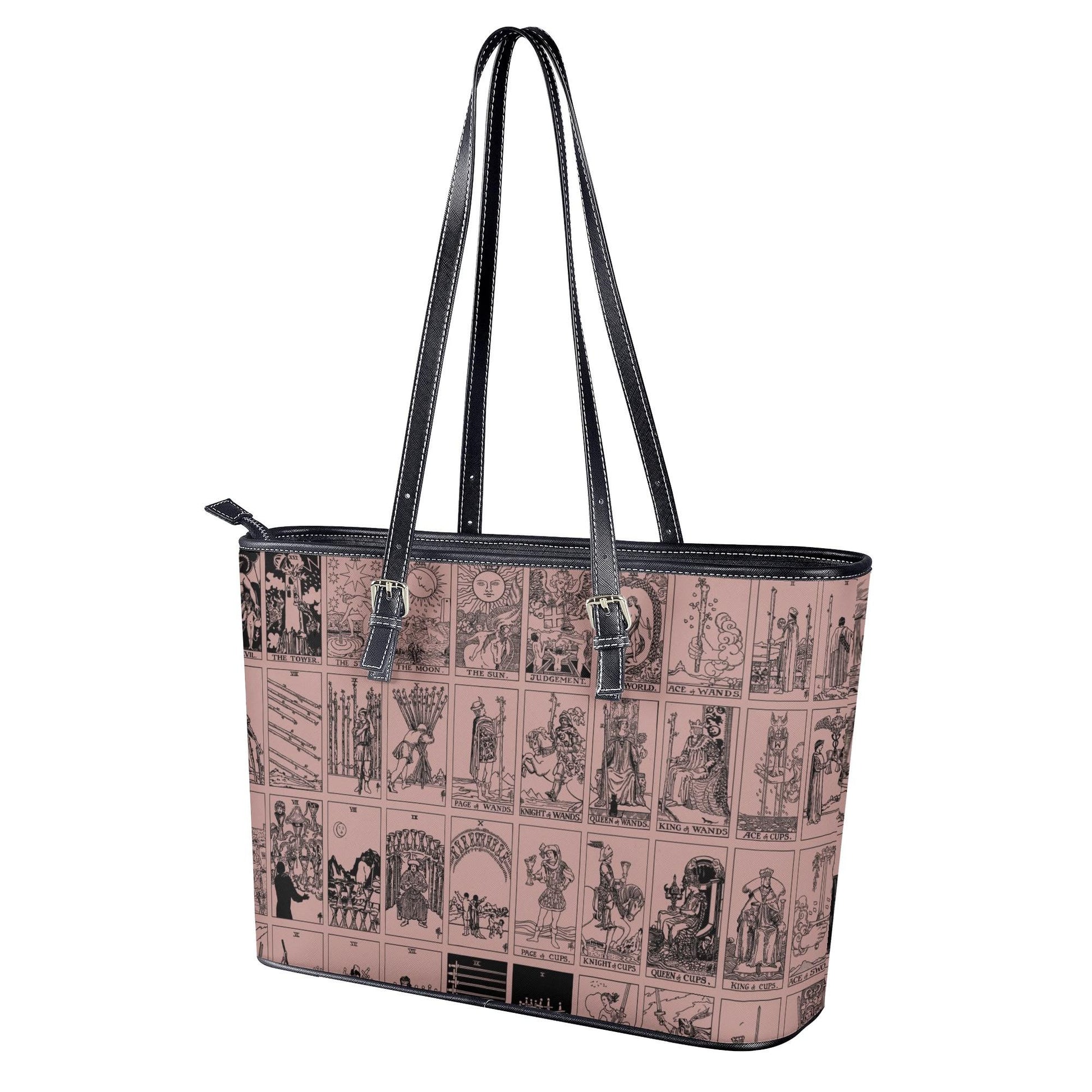Pink Tarot Collage Tote Bag, Vintage Rider Waite Shoulder Bag, Mystical PU Leather Purse