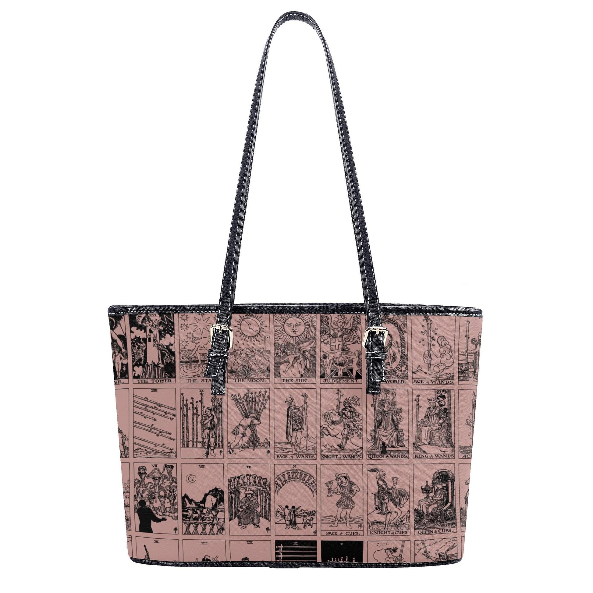 Pink Tarot Collage Tote Bag, Vintage Rider Waite Shoulder Bag, Mystical PU Leather Purse