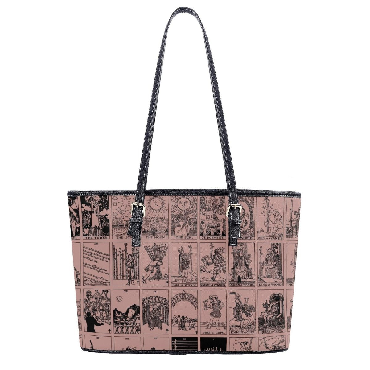 Pink Tarot Collage Tote Bag, Vintage Rider Waite Shoulder Bag, Mystical PU Leather Purse