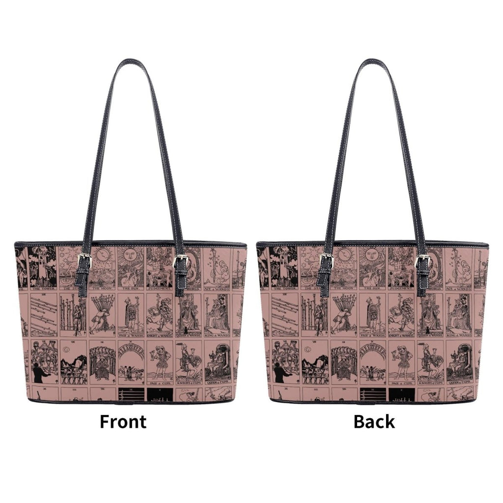 Pink Tarot Collage Tote Bag, Vintage Rider Waite Shoulder Bag, Mystical PU Leather Purse
