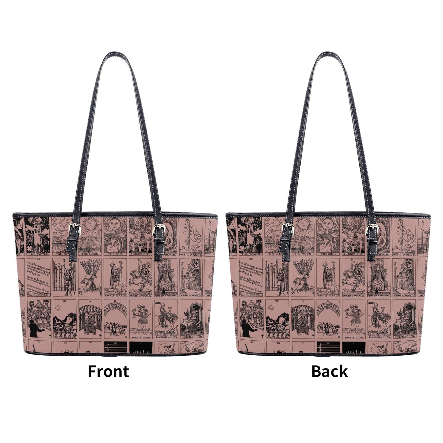 Pink Tarot Collage Tote Bag, Vintage Rider Waite Shoulder Bag, Mystical PU Leather Purse