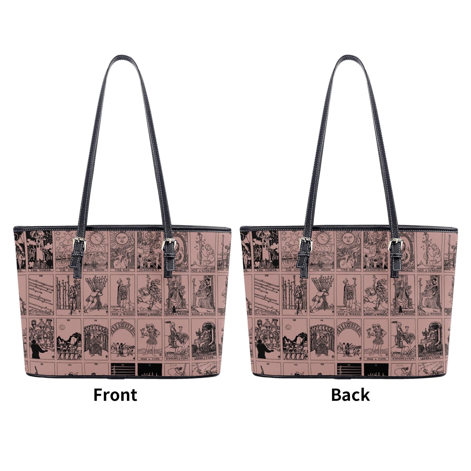 Pink Tarot Collage Tote Bag, Vintage Rider Waite Shoulder Bag, Mystical PU Leather Purse